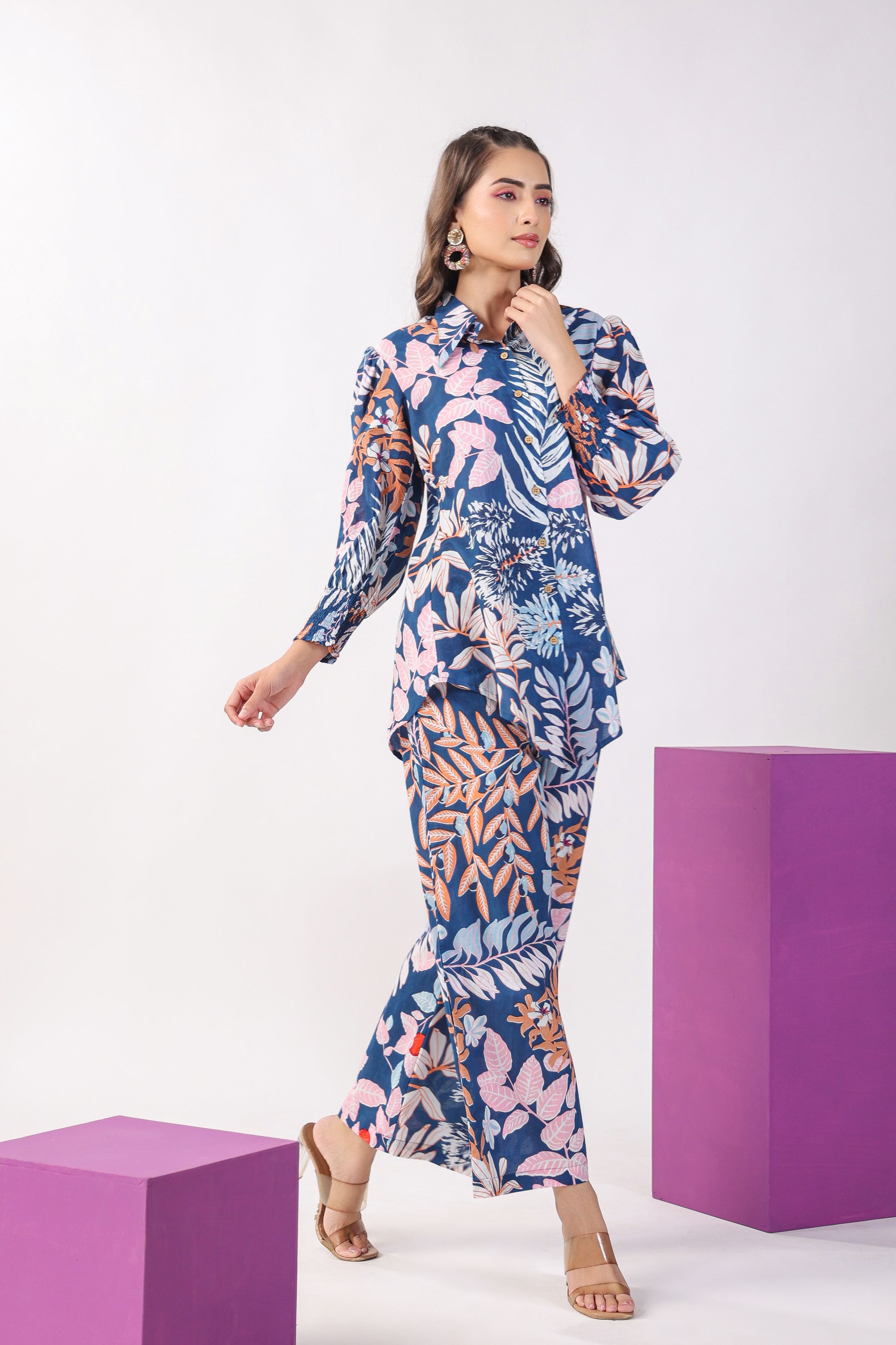 Leaves on Indigo Lounge Cotton Co-ord Set