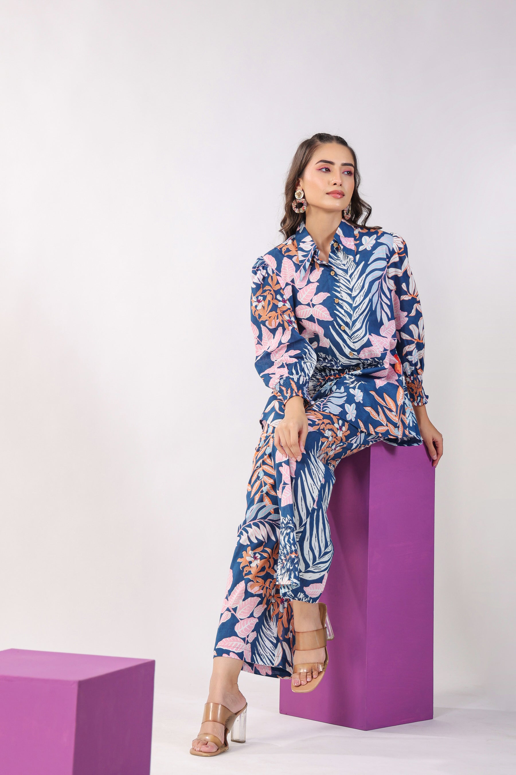 Leaves on Indigo Lounge Cotton Co-ord Set