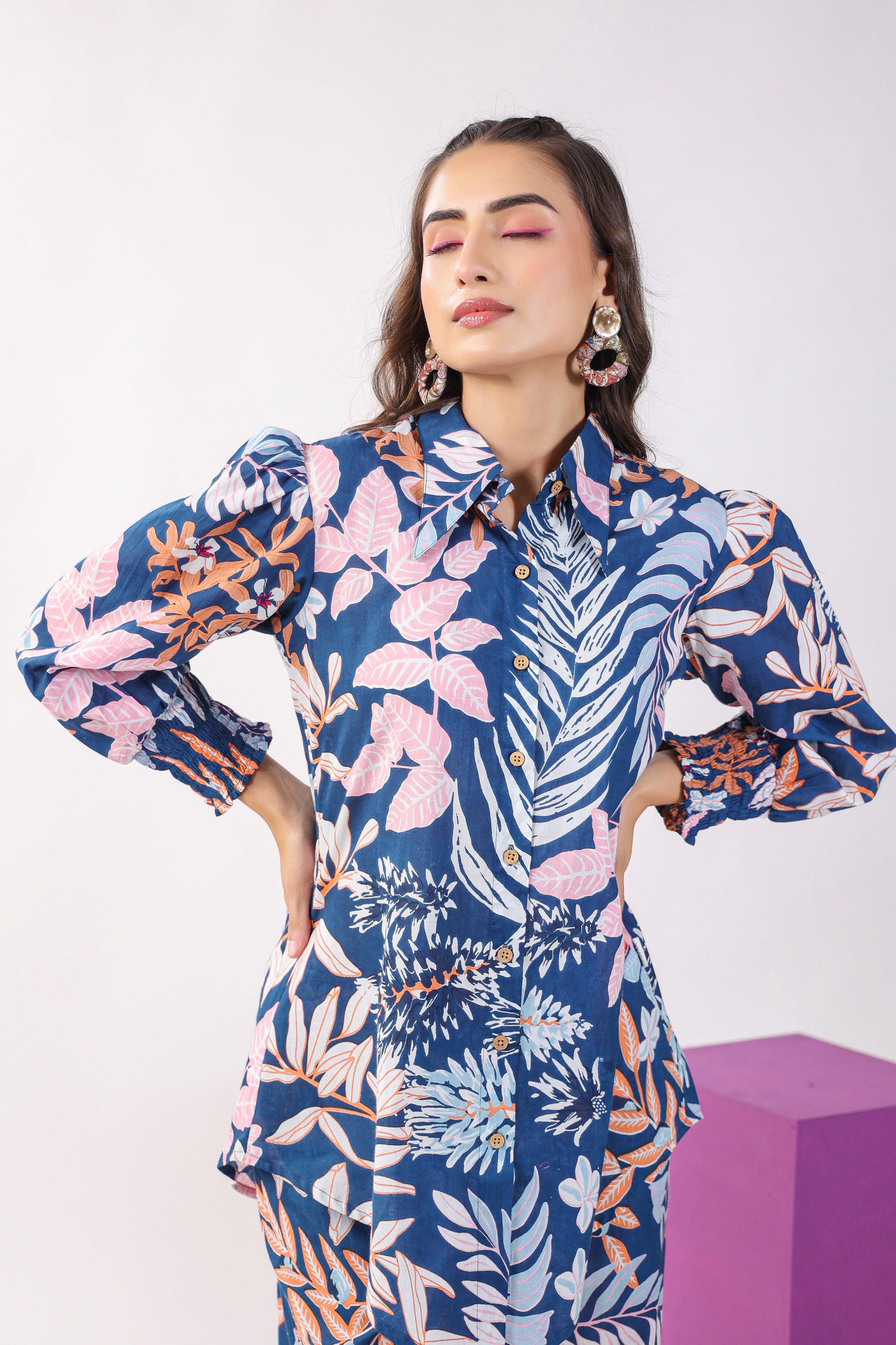 Leaves on Indigo Lounge Cotton Co-ord Set