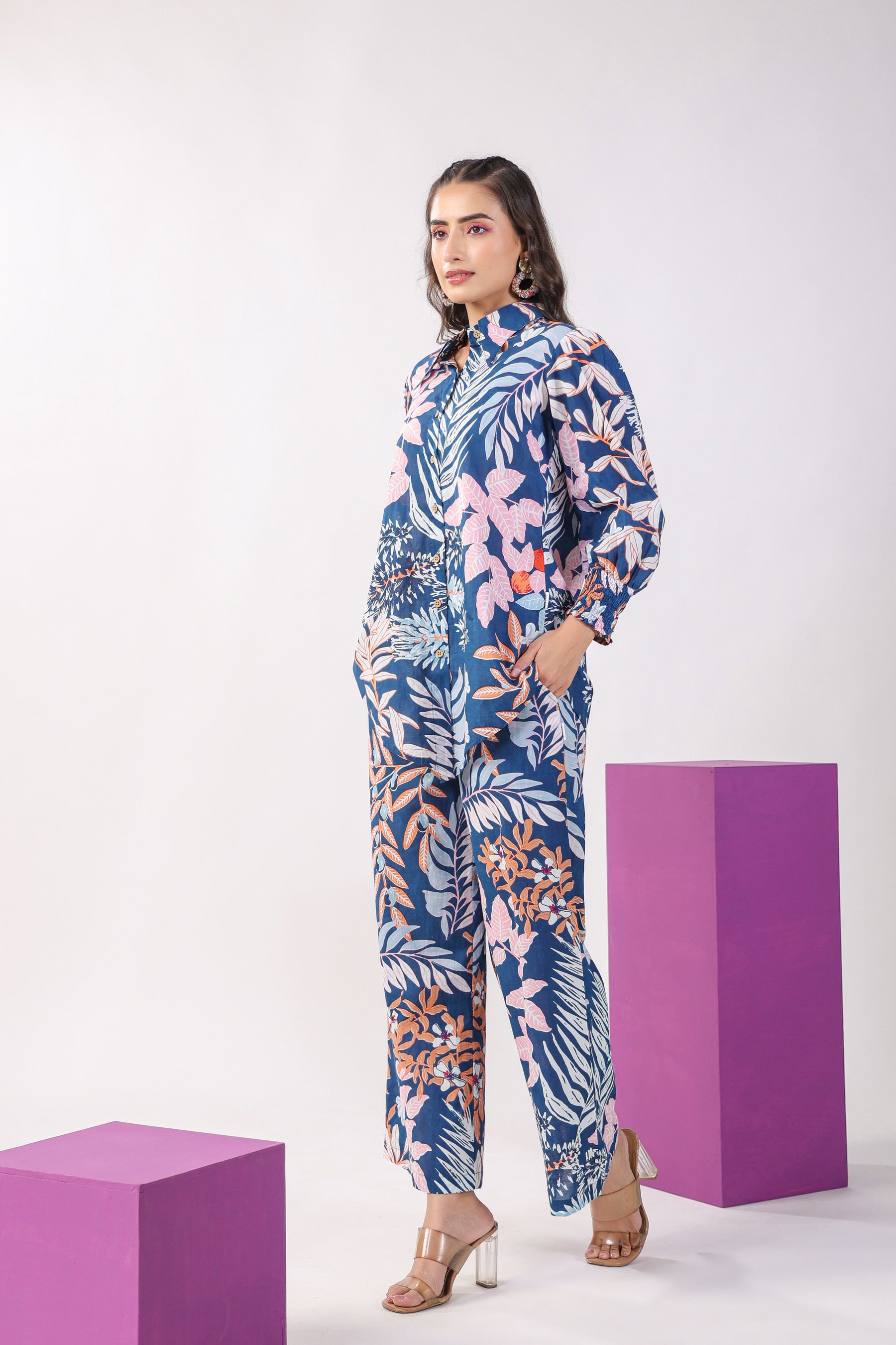 Leaves on Indigo Lounge Cotton Co-ord Set