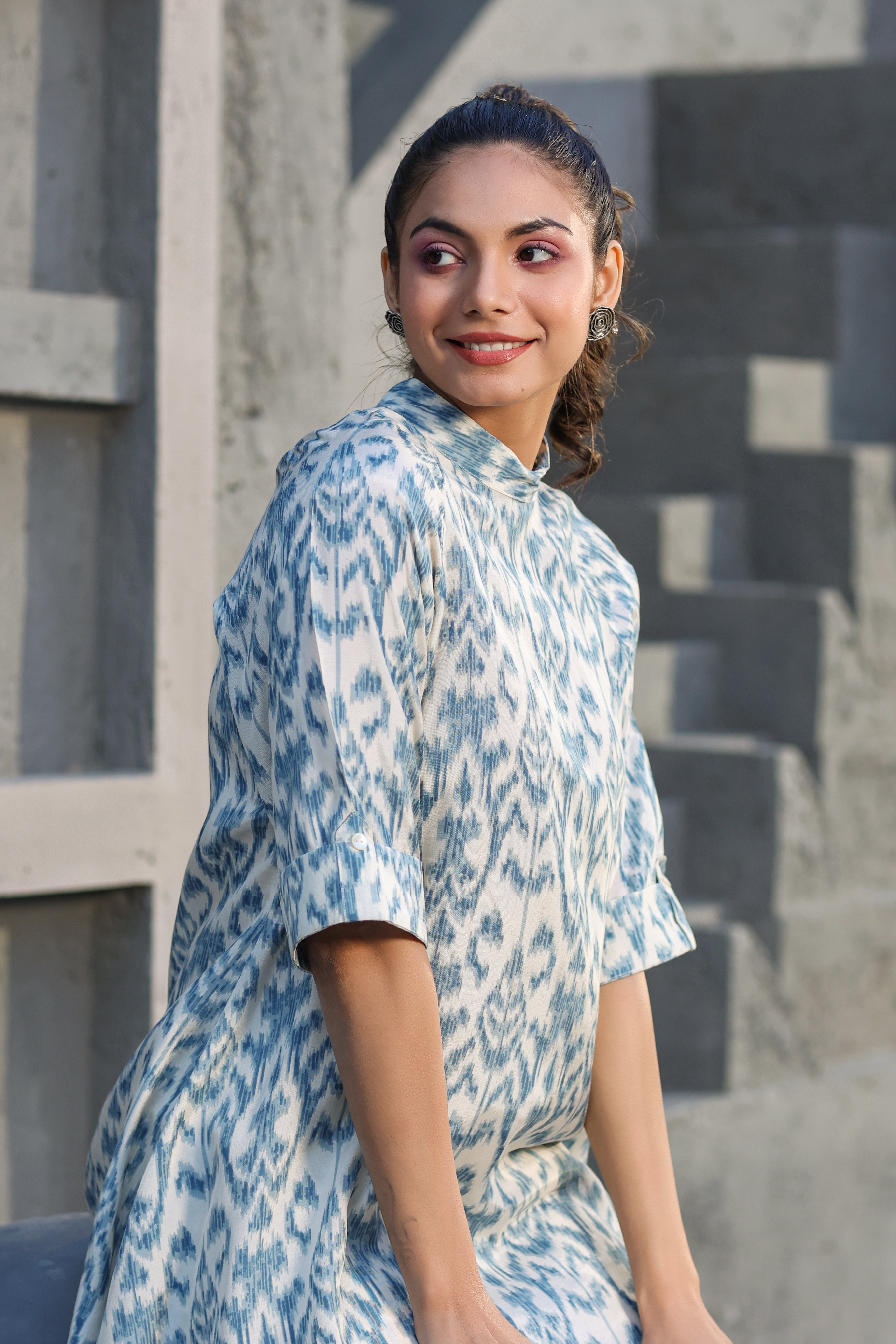 Blue Ikat on Russian Silk Sharara Co-ord Set