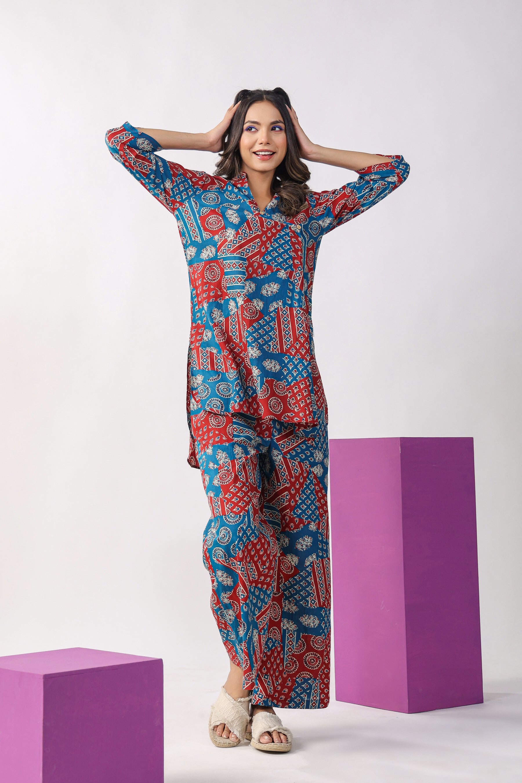 Patch Print on Lounge Cotton Co-ord Set