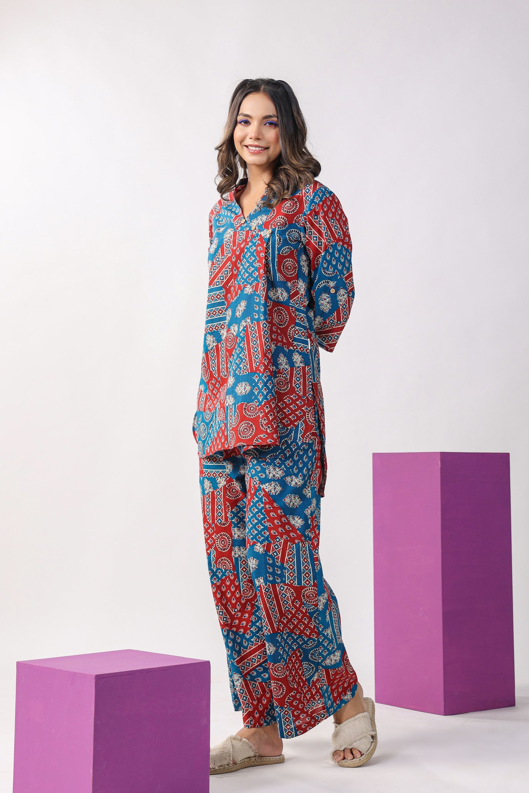 Patch Print on Lounge Cotton Co-ord Set