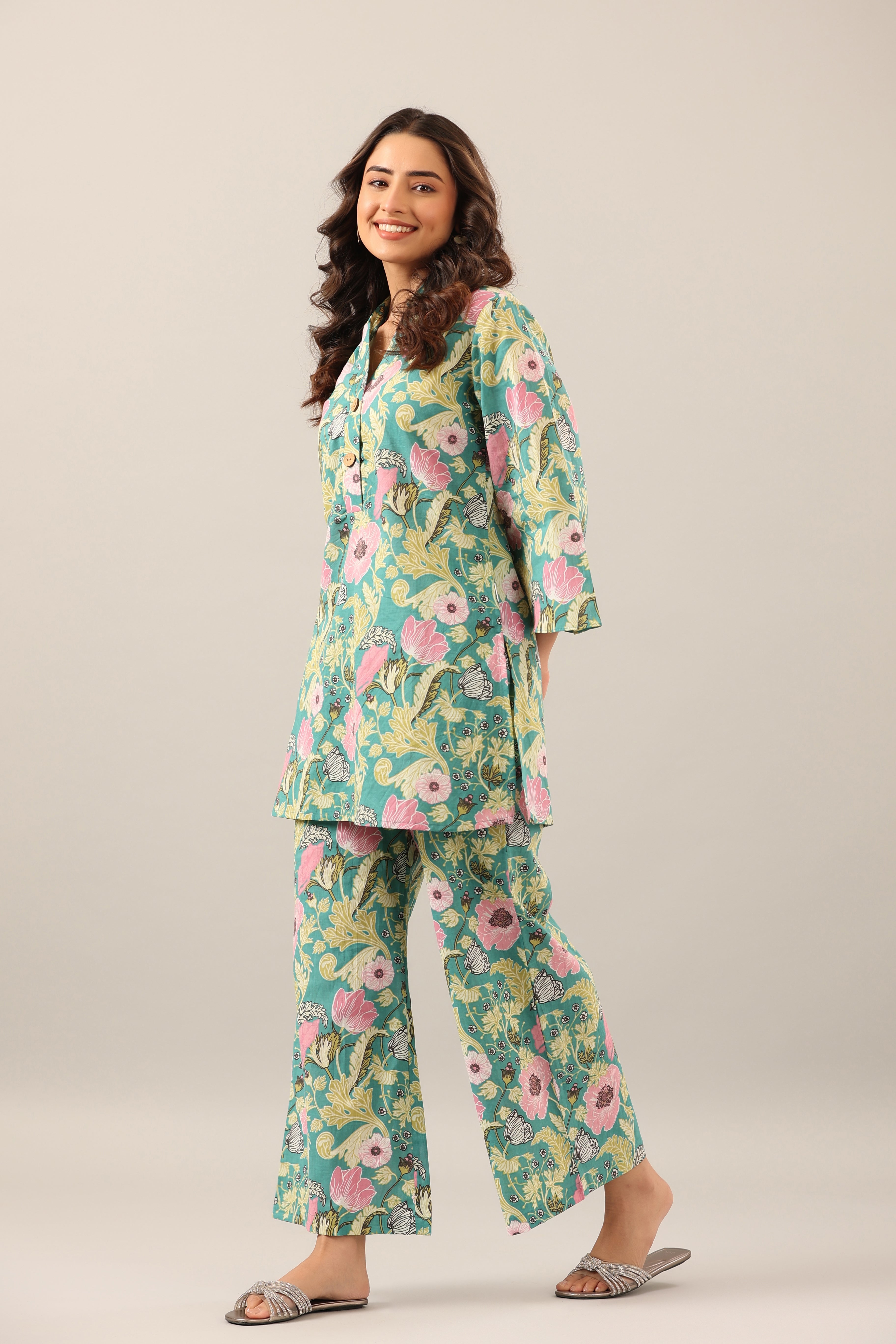 Dandelion Jaal on Green Cotton Palazzo Loungewear Set