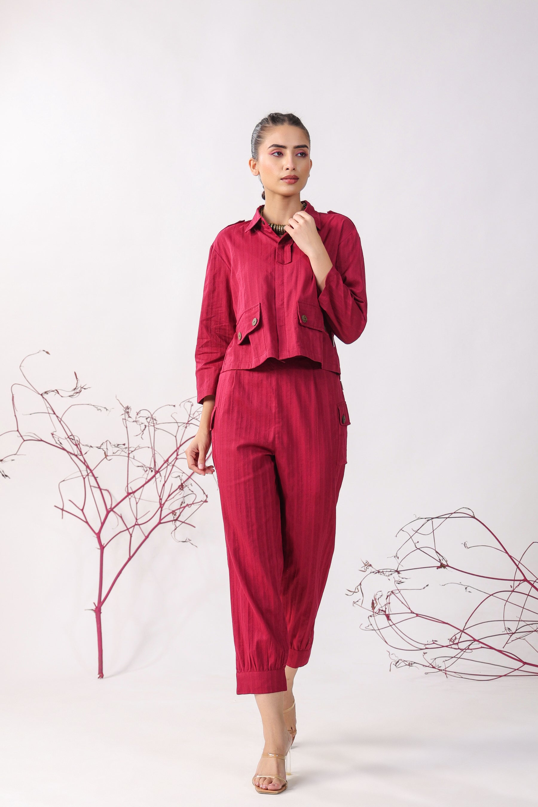 Solid Maroon Dobby Cotton Co-ord Set
