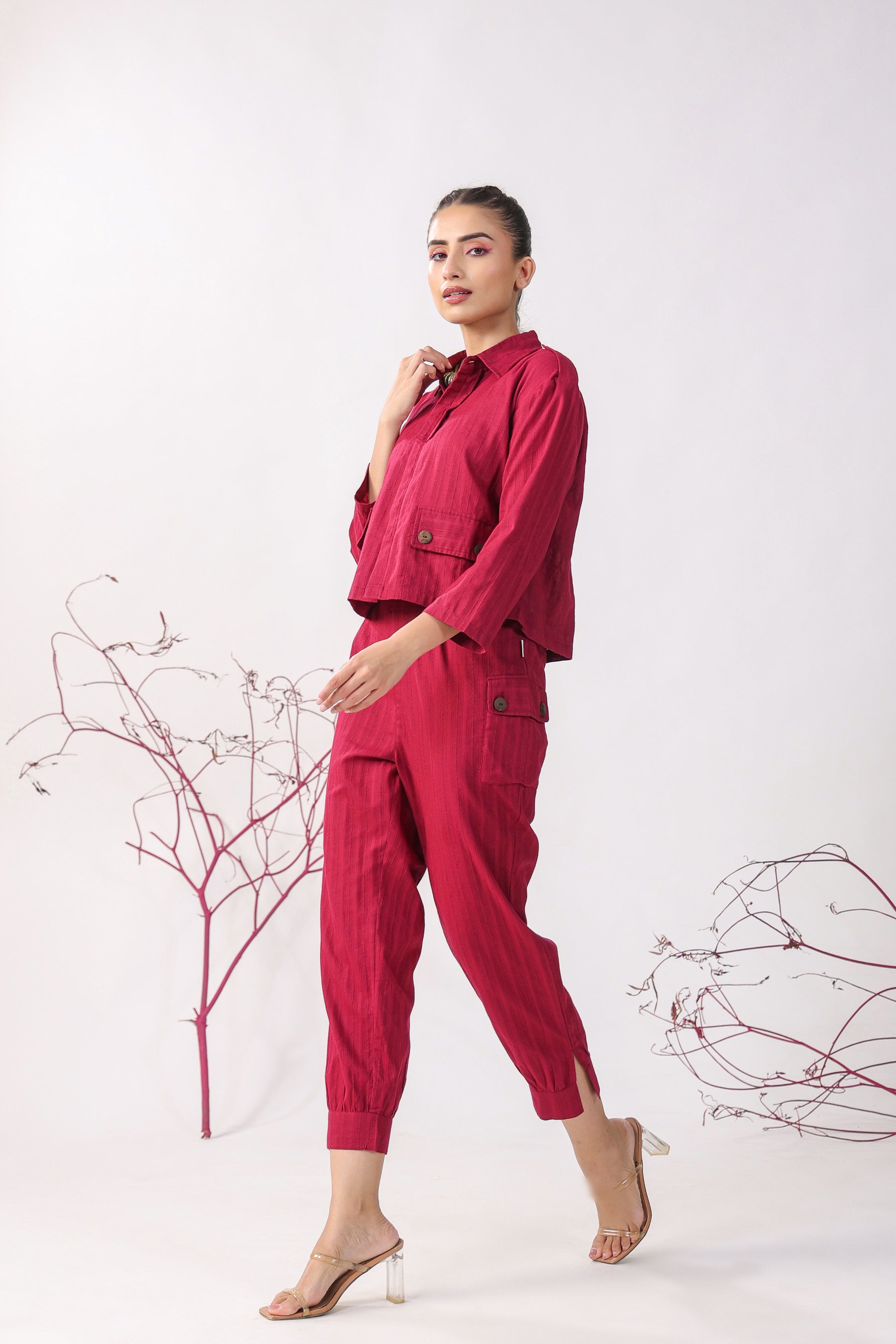 Solid Maroon Dobby Cotton Co-ord Set