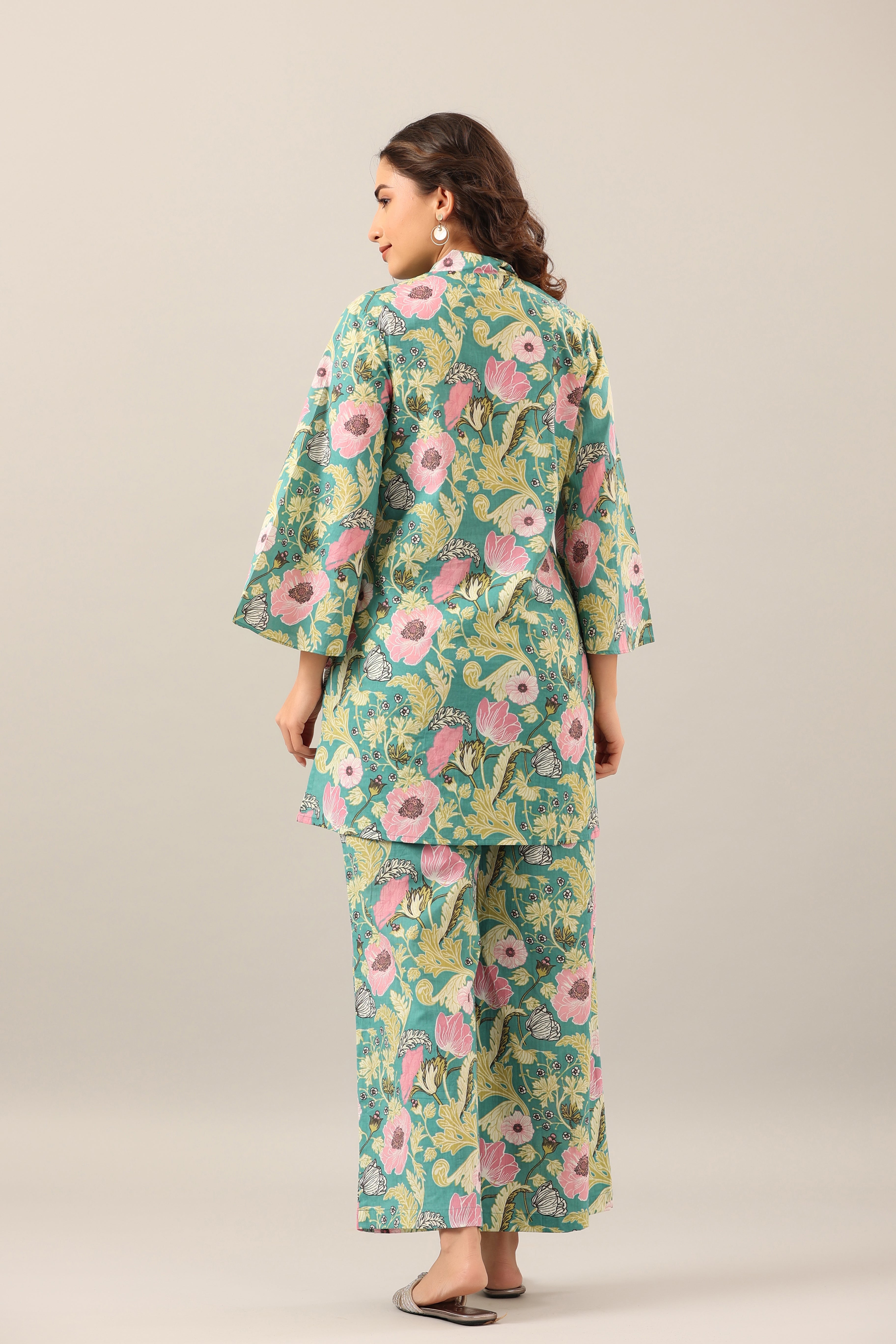 Dandelion Jaal on Green Cotton Palazzo Loungewear Set