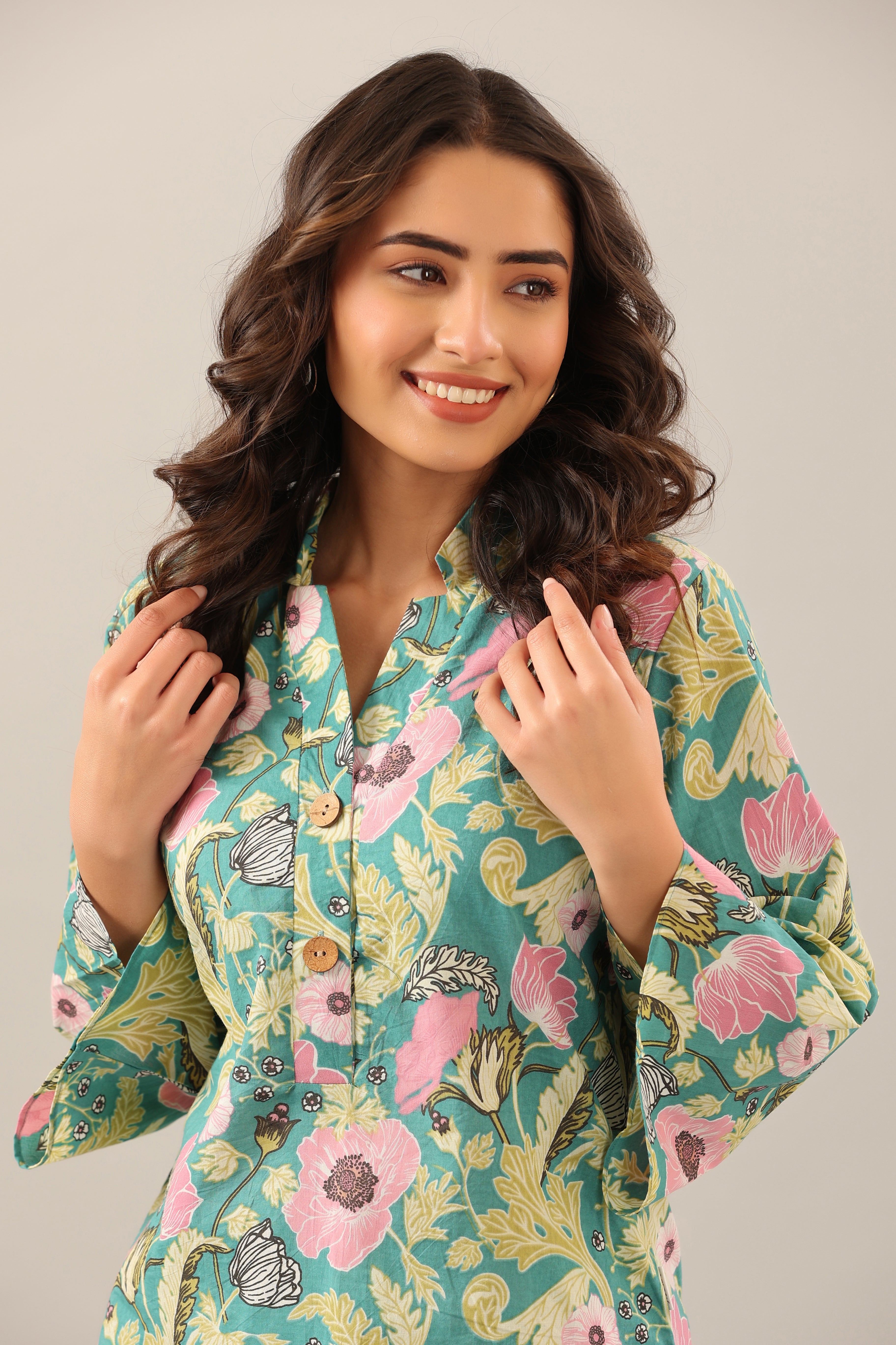 Dandelion Jaal on Green Cotton Palazzo Loungewear Set