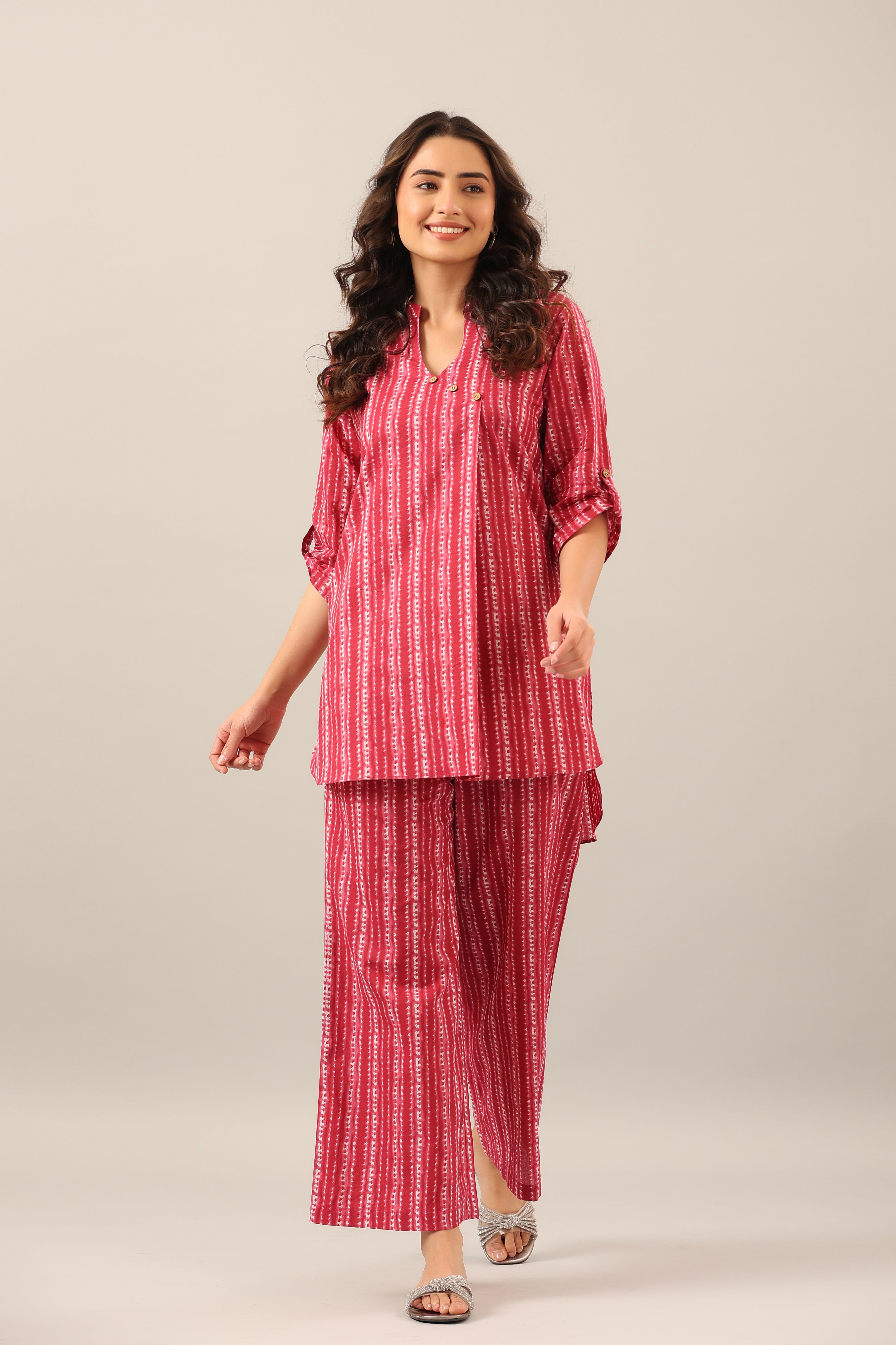 Dotted Shibori on Pink Lounge Cotton Co-ord Set