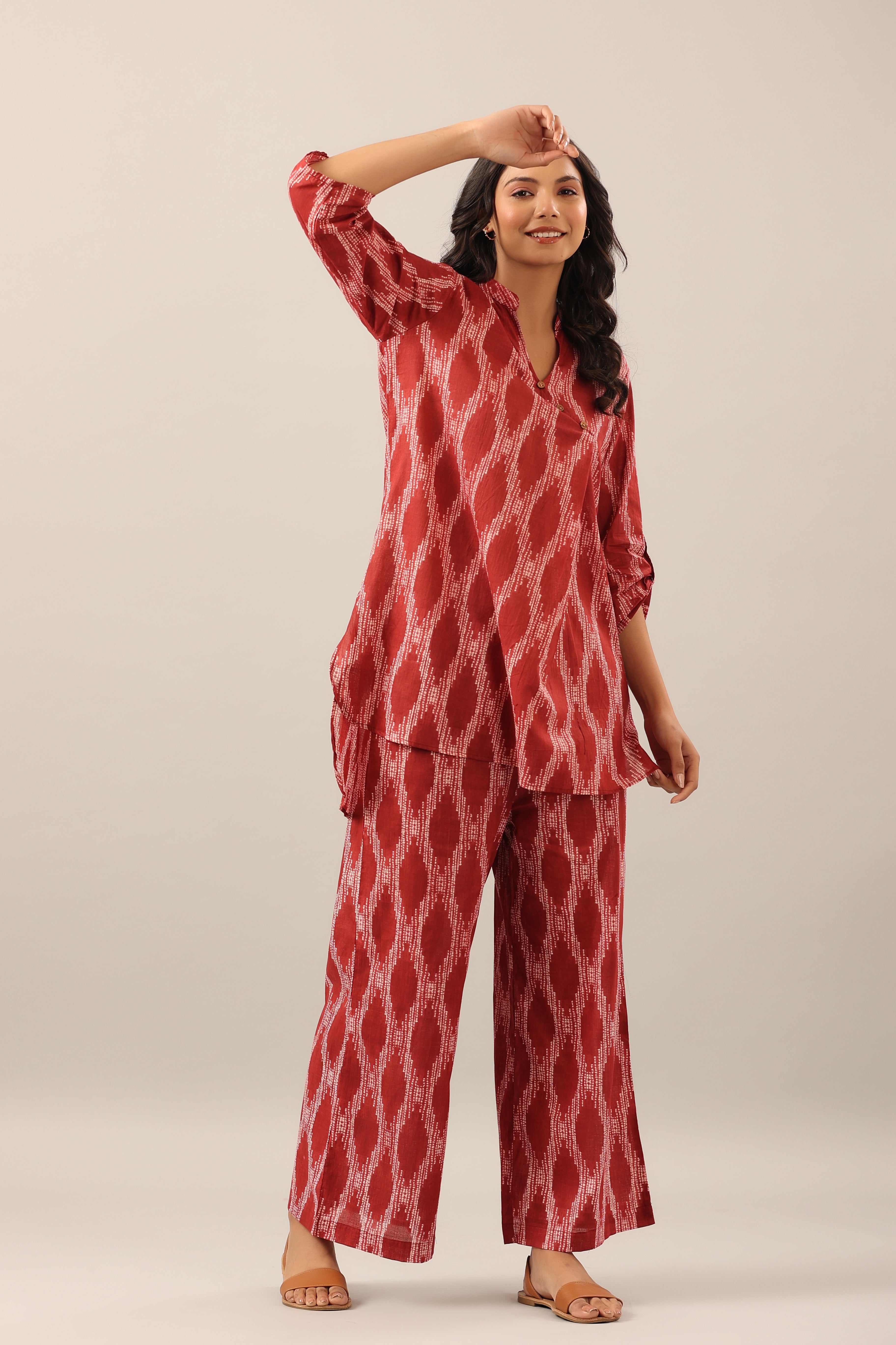 Dotted Shibori on Maroon Lounge Cotton Co-ord Set