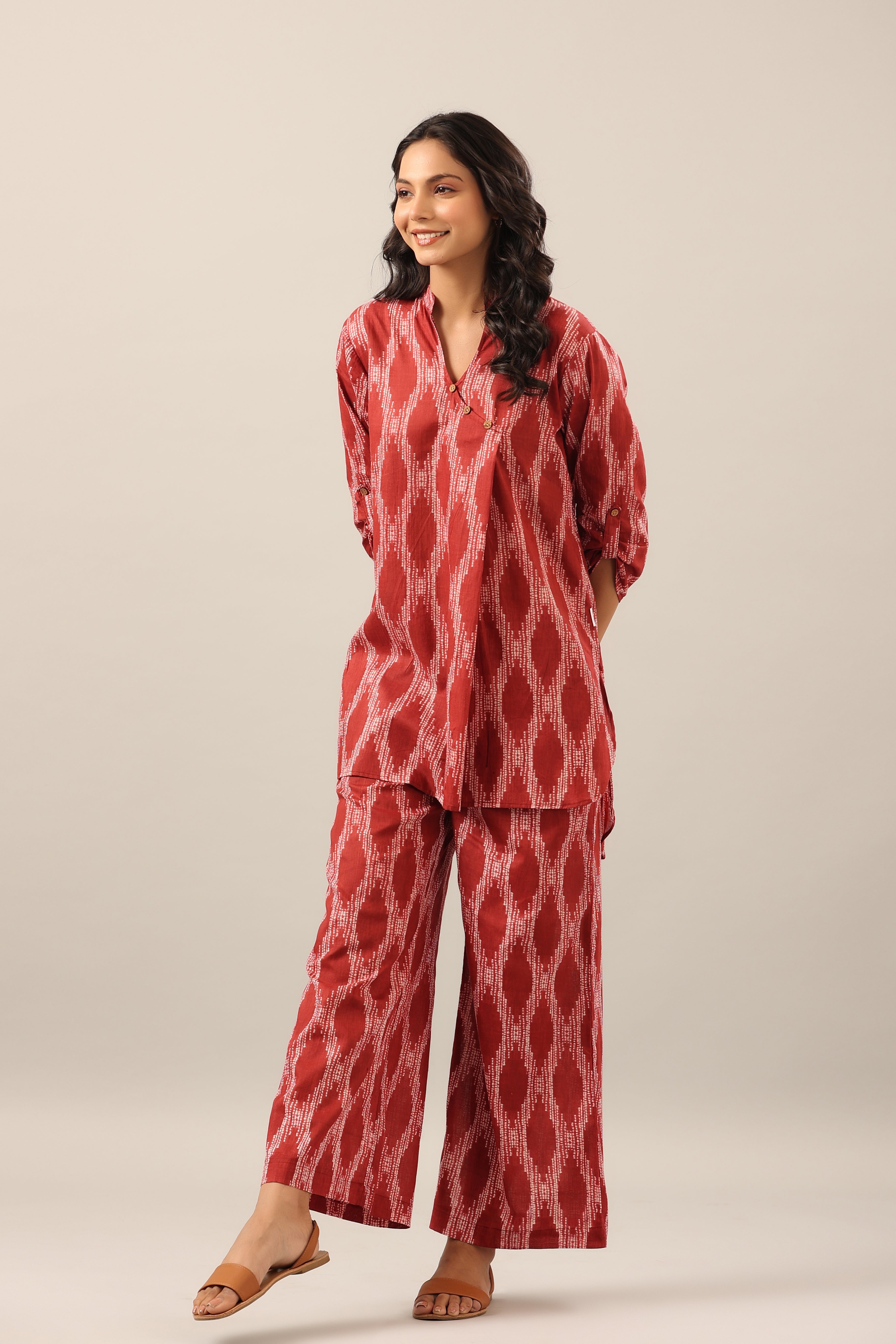 Dotted Shibori on Maroon Lounge Cotton Co-ord Set