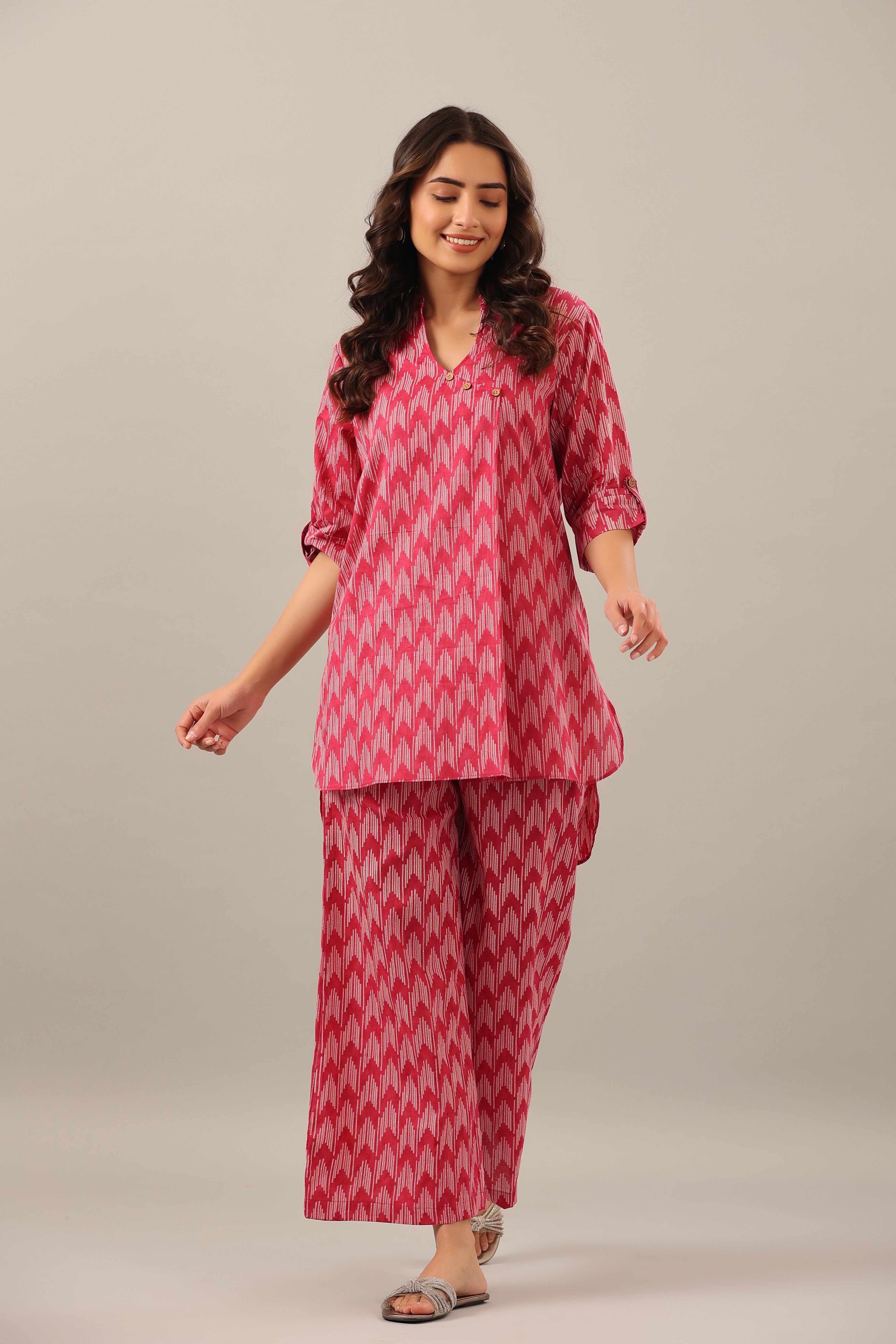 Arrow Shibori on Pink Lounge Cotton Co-ord Set