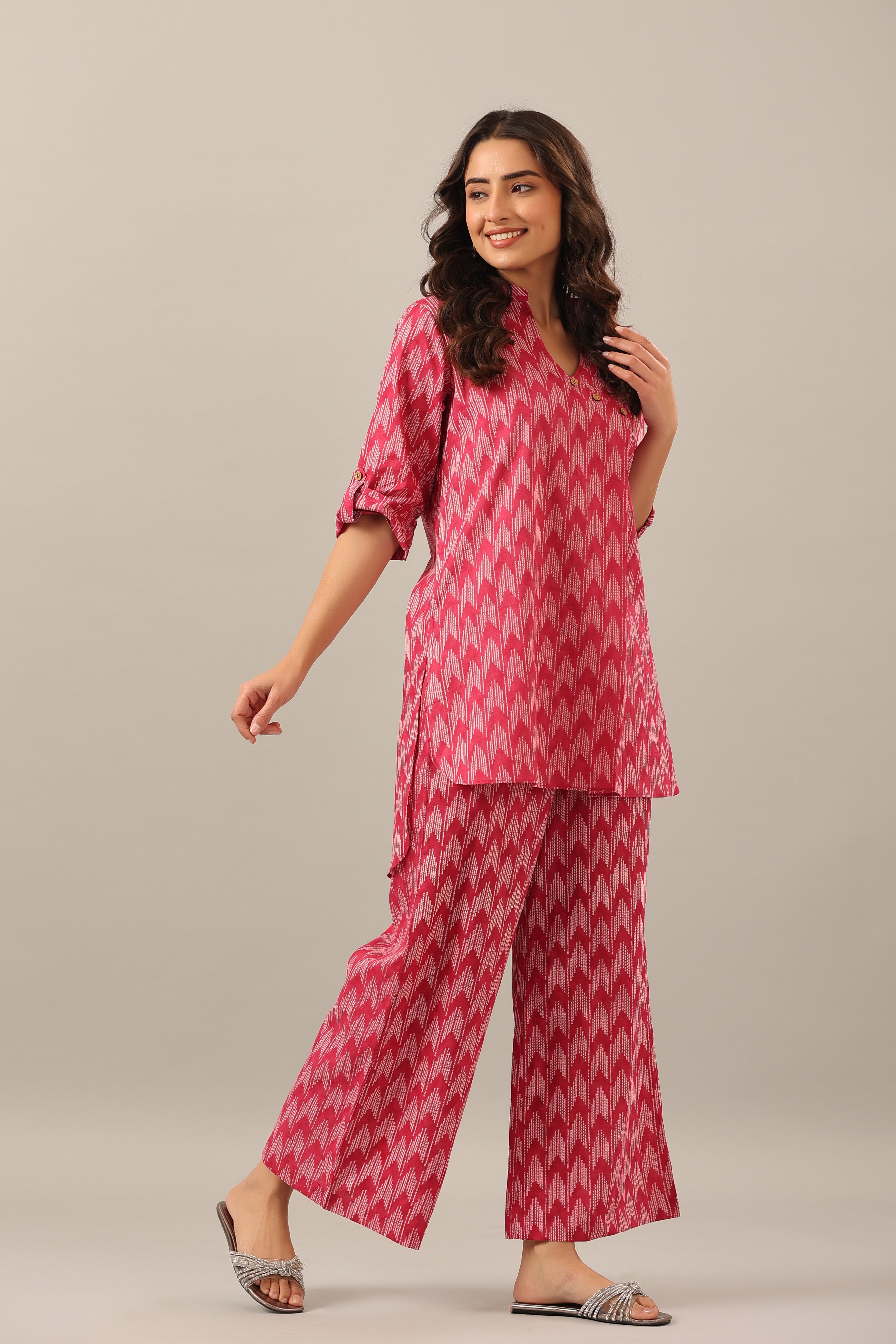 Arrow Shibori on Pink Lounge Cotton Co-ord Set