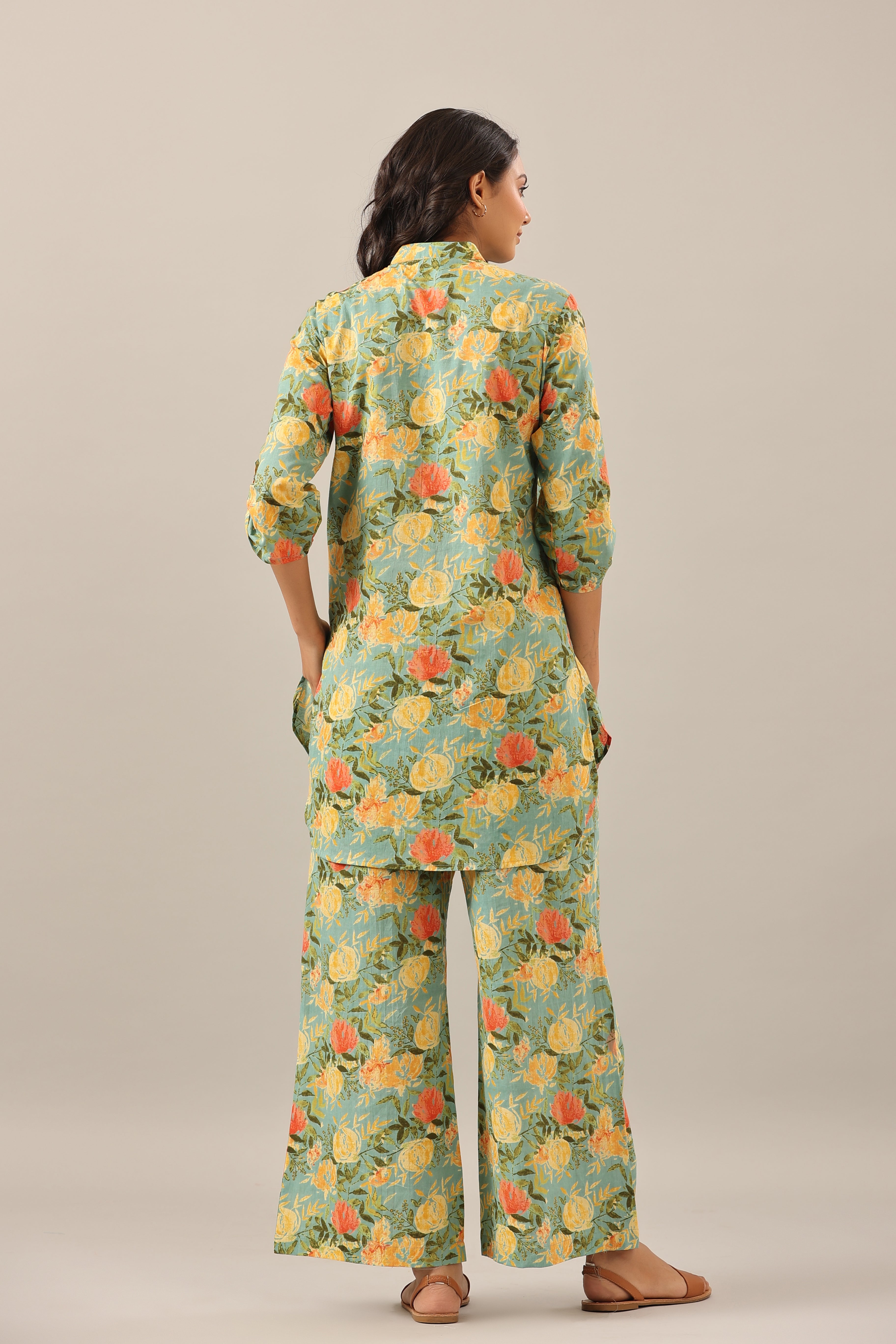 Yellow Jaal on Green Lounge Cotton Co-ord Set