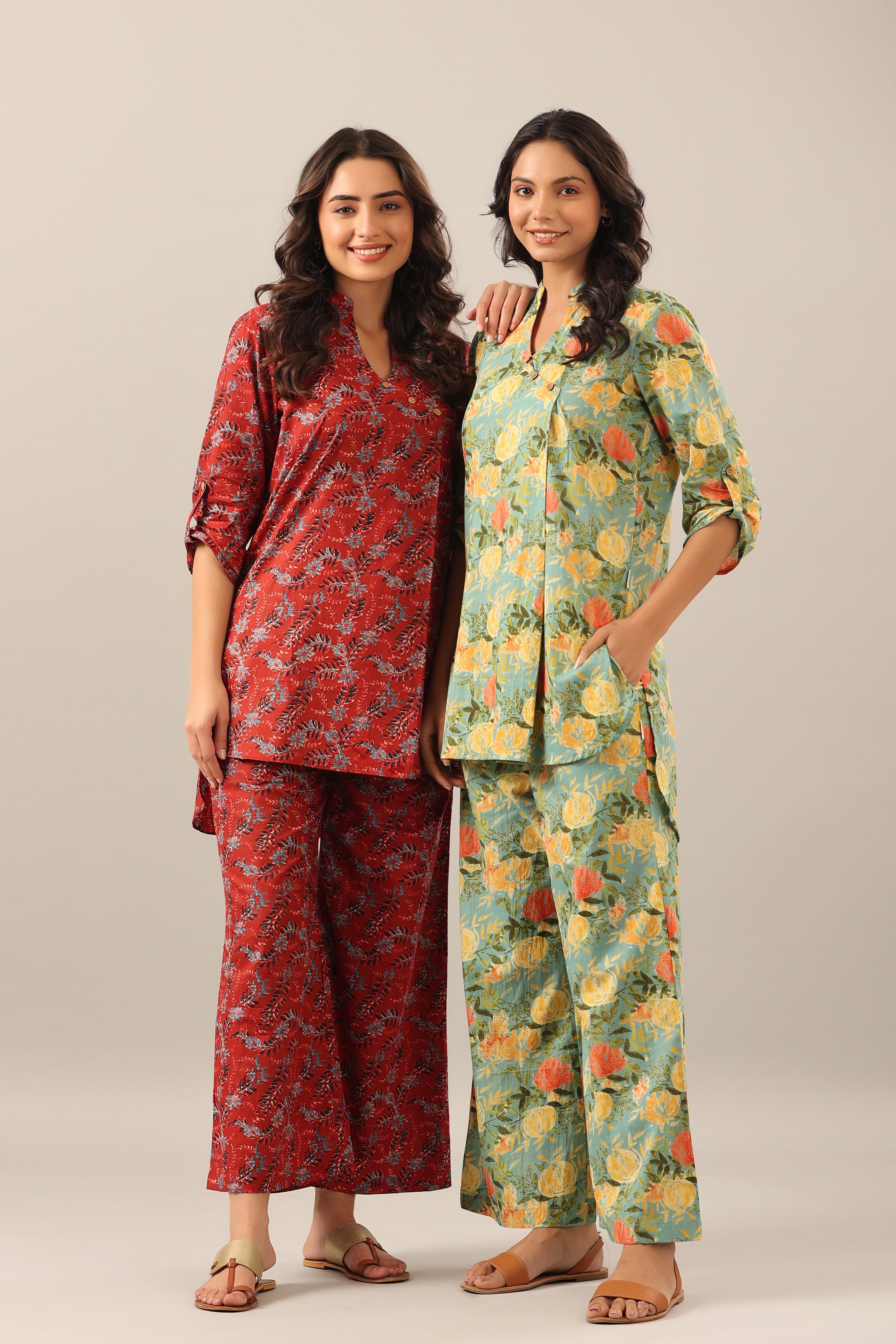 Yellow Jaal on Green Lounge Cotton Co-ord Set