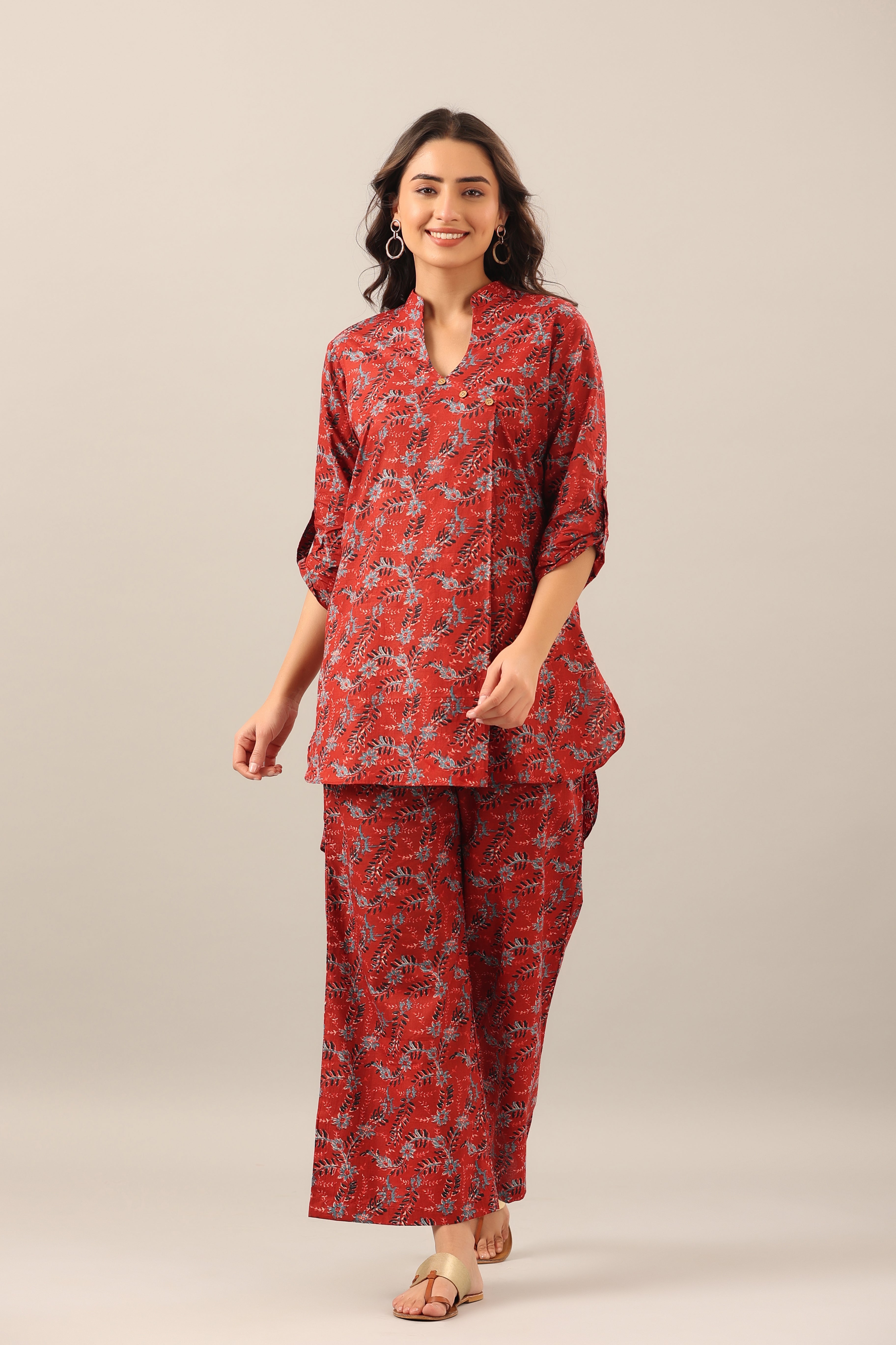 Bloom Big on Maroon Lounge Cotton Co-ord Set