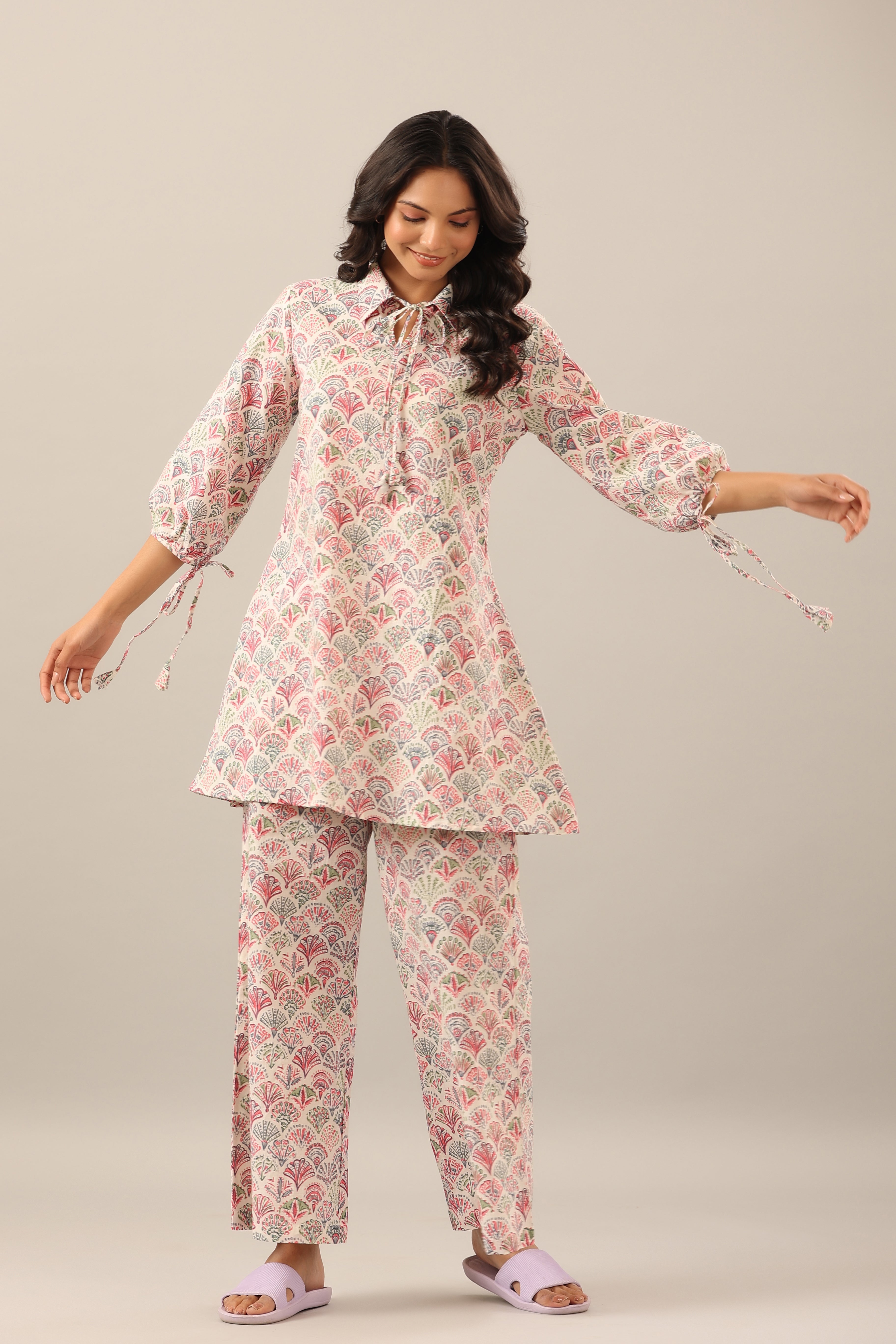 Floral Canopies on Offwhite Lounge Cotton Co-ord Set