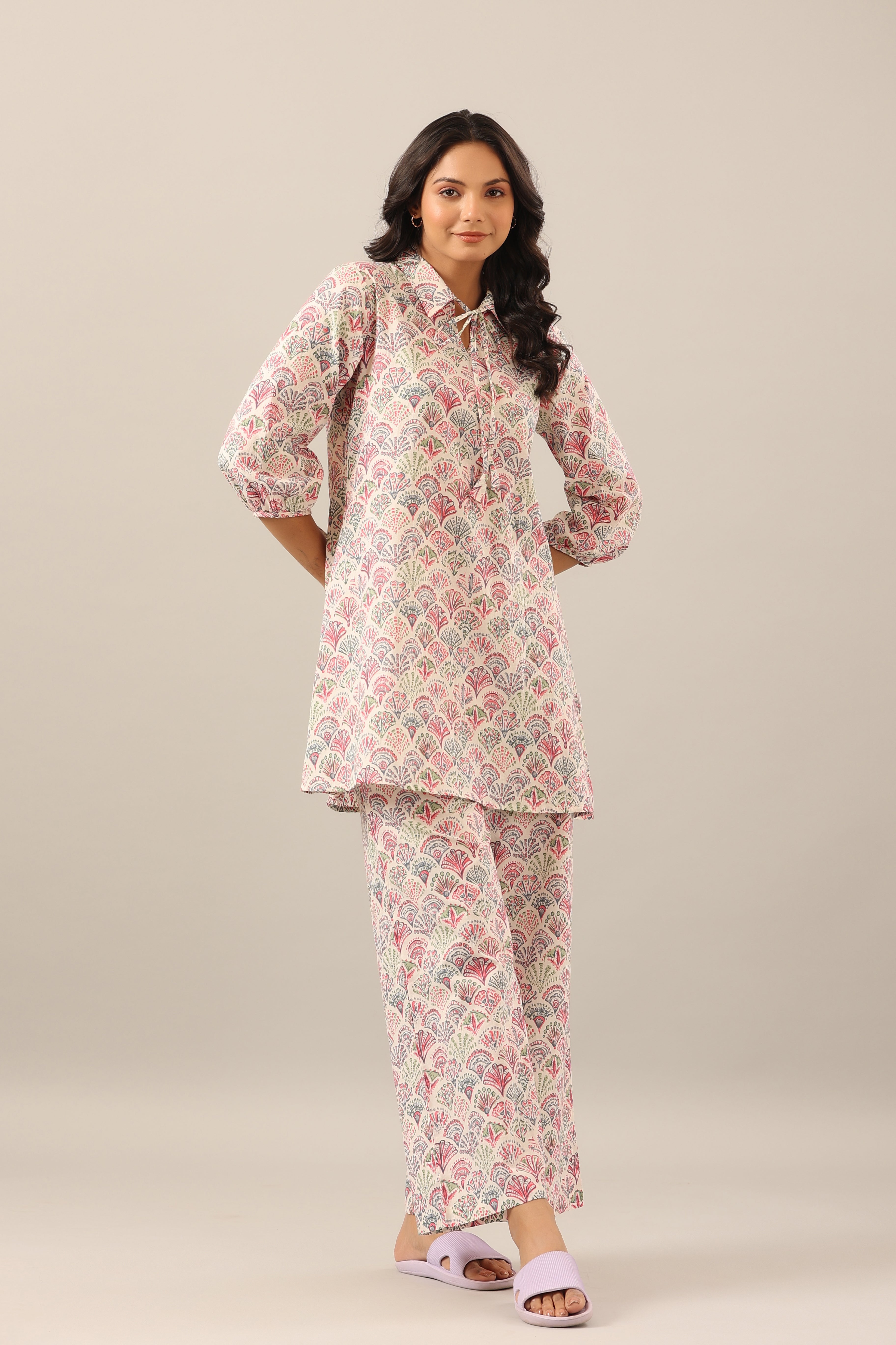Floral Canopies on Offwhite Lounge Cotton Co-ord Set
