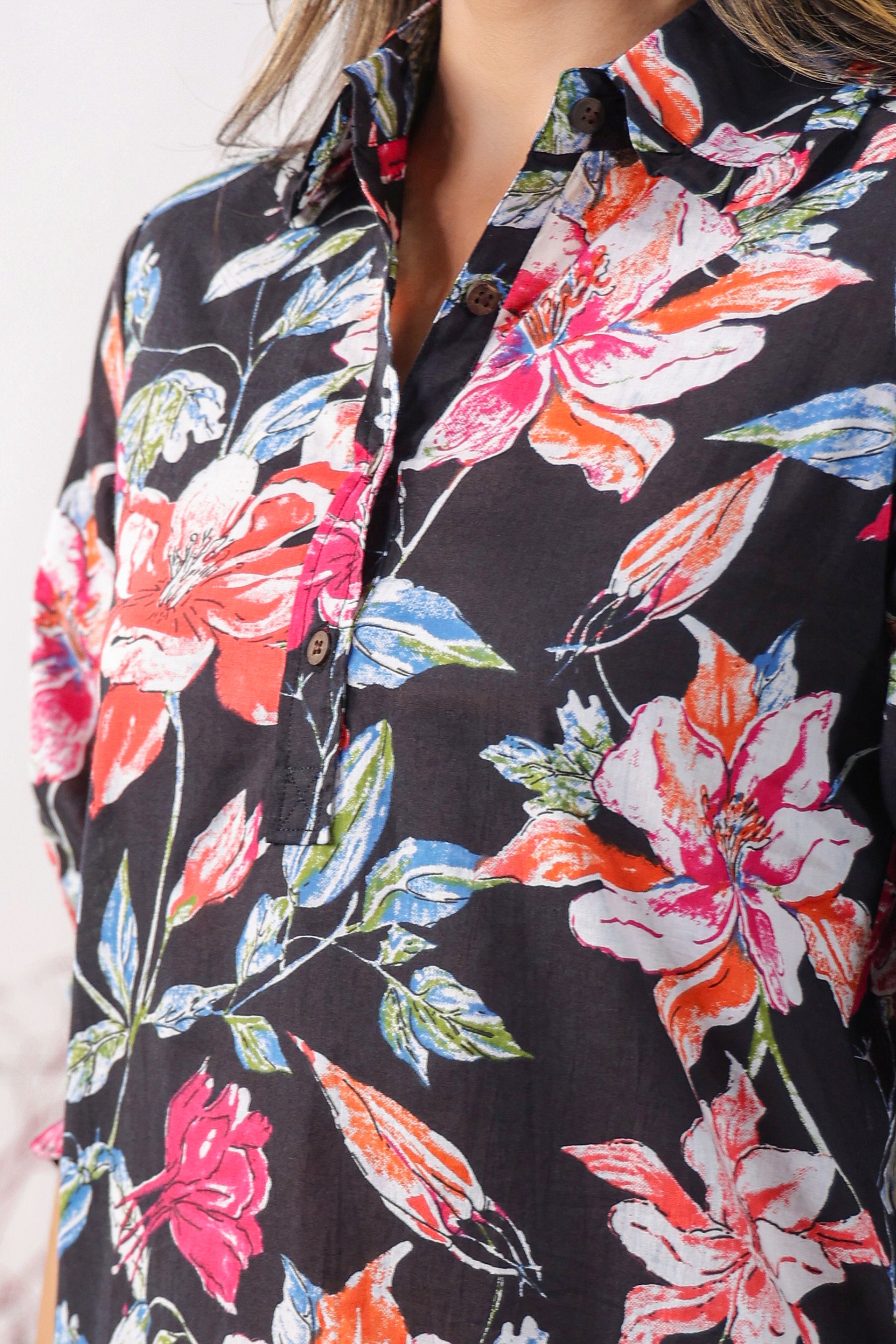 Hibiscus Black Cotton Palazzo Loungewear Set