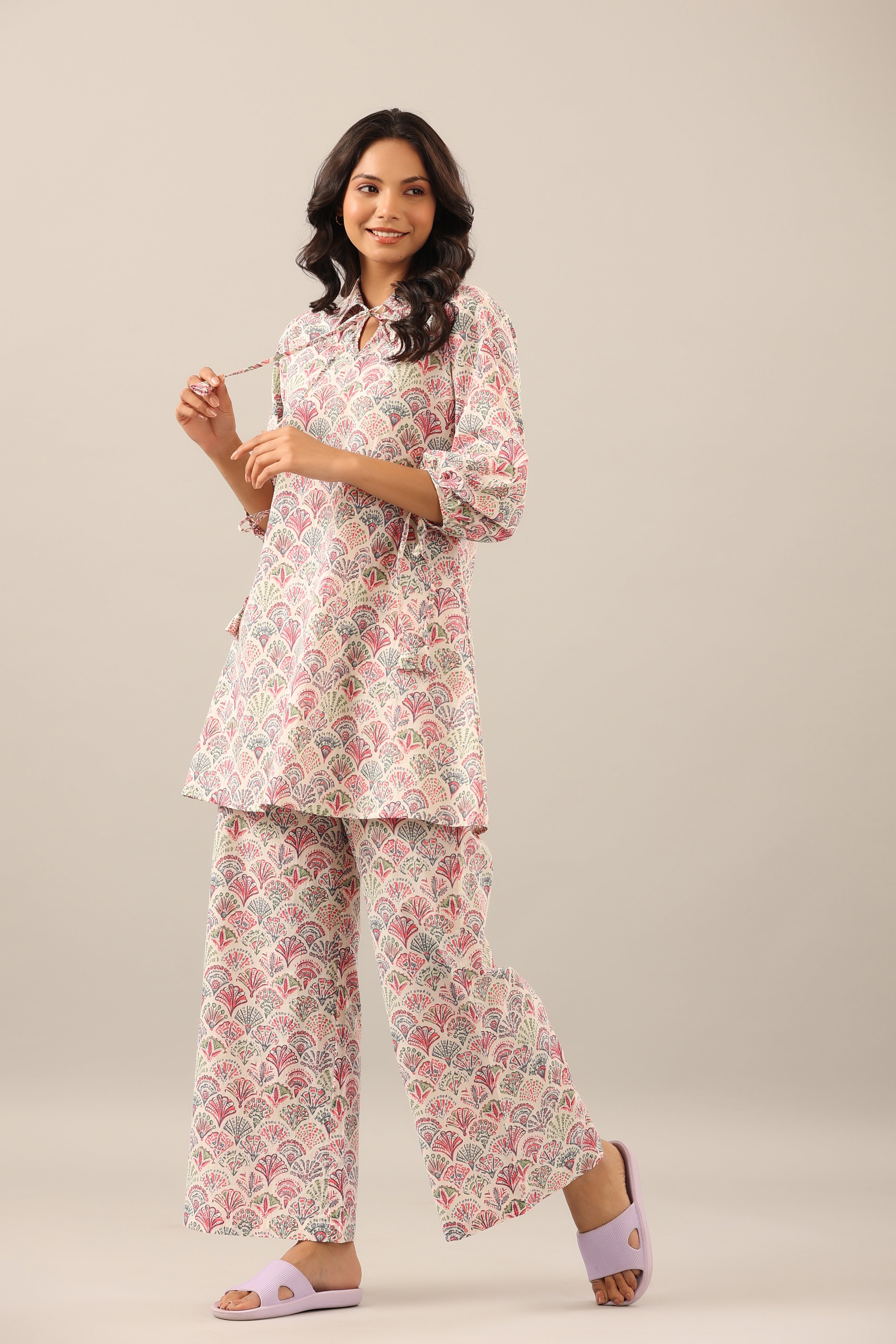 Floral Canopies on Offwhite Lounge Cotton Co-ord Set