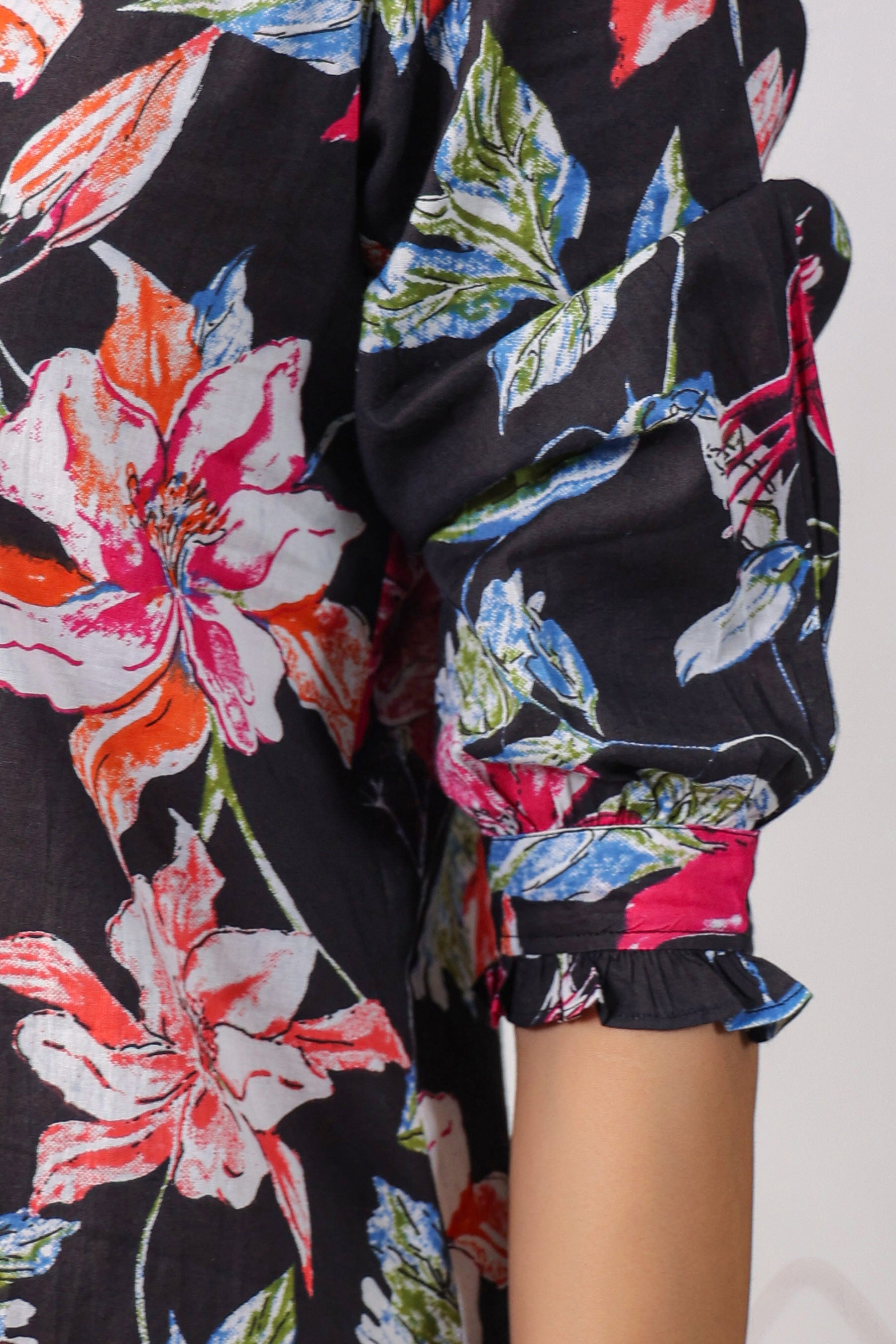 Hibiscus Black Cotton Palazzo Loungewear Set