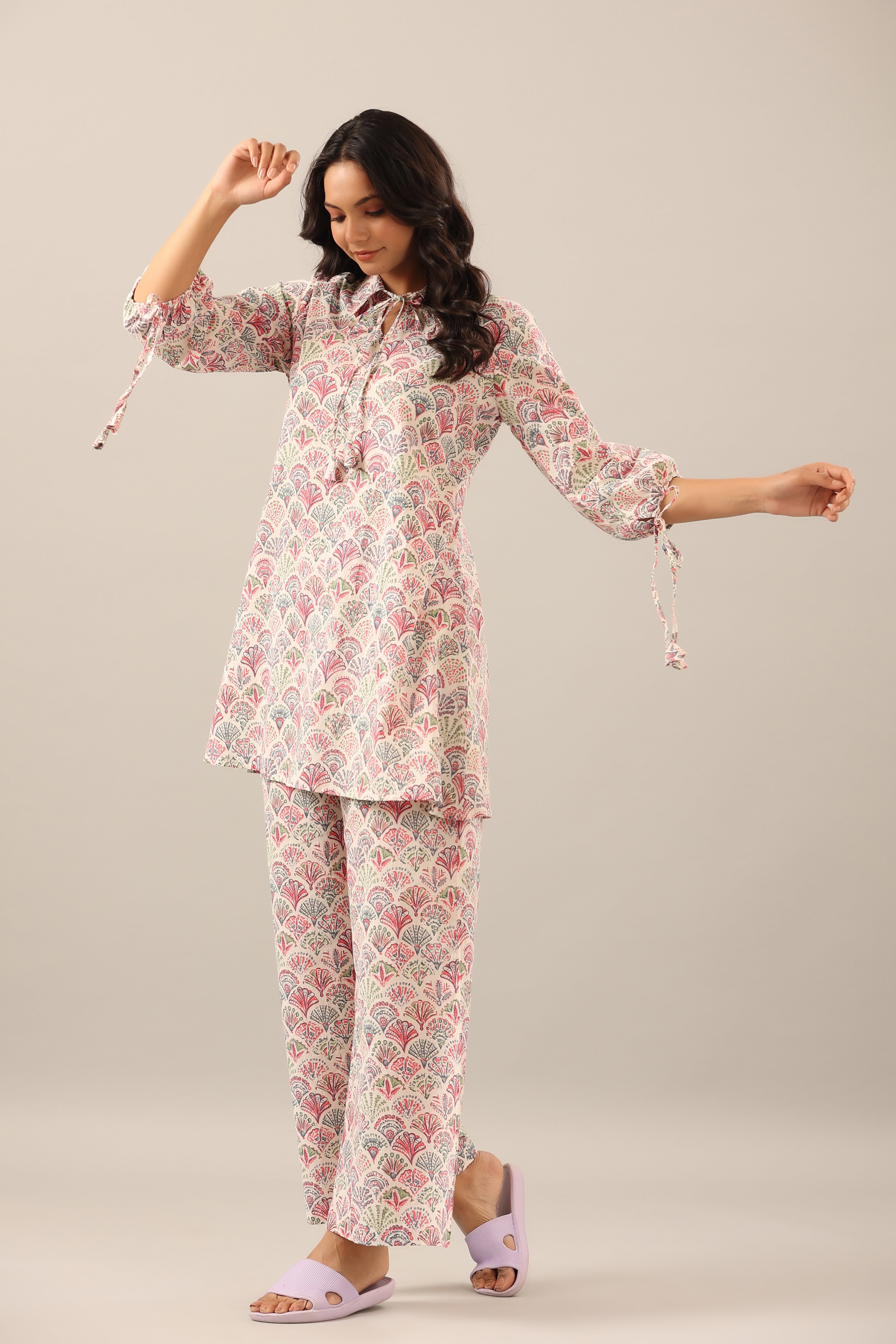 Floral Canopies on Offwhite Lounge Cotton Co-ord Set