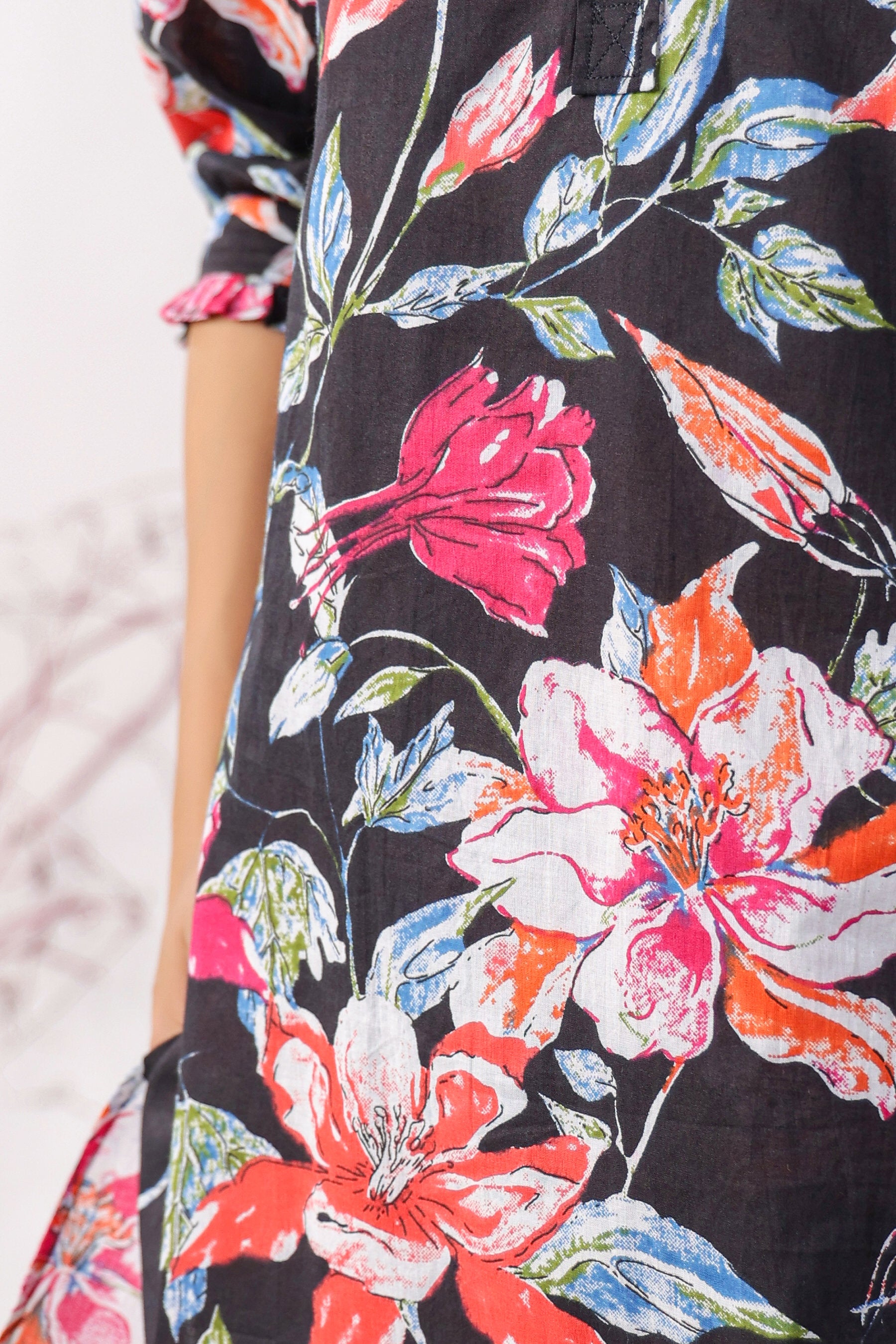 Hibiscus Black Cotton Palazzo Loungewear Set