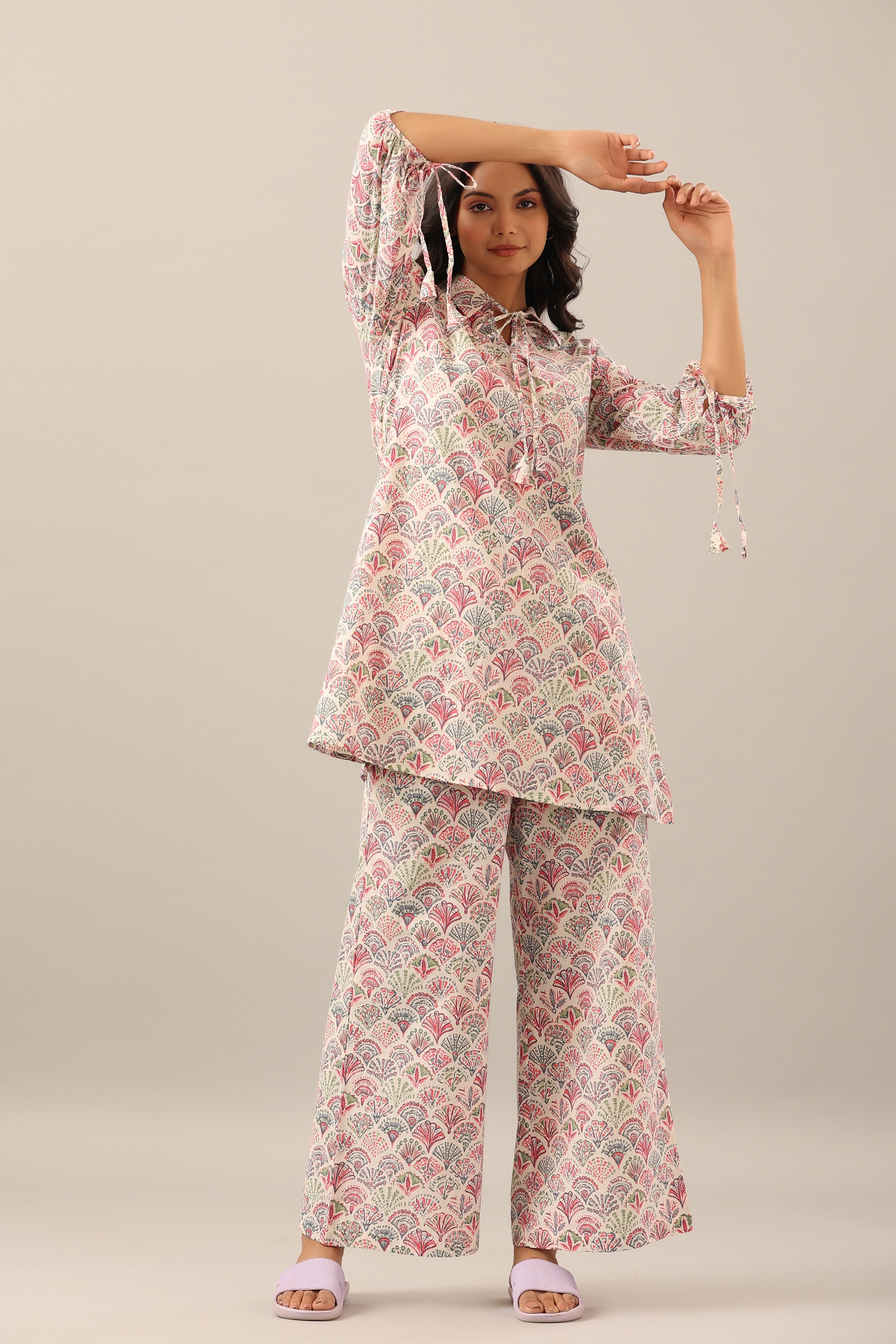 Floral Canopies on Offwhite Lounge Cotton Co-ord Set