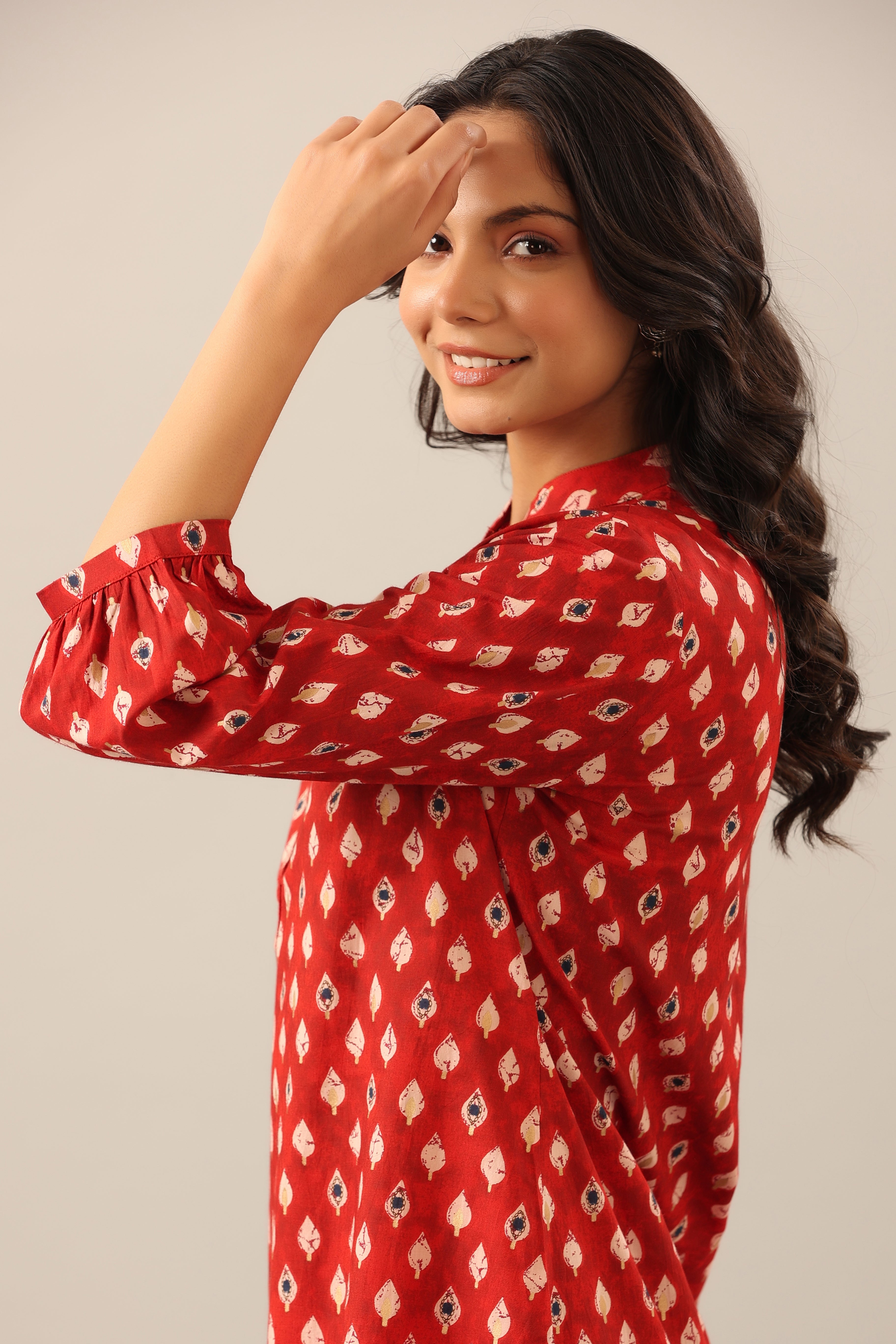 Traditional Motifs on Maroon Cotton Co-ord Lounge Set