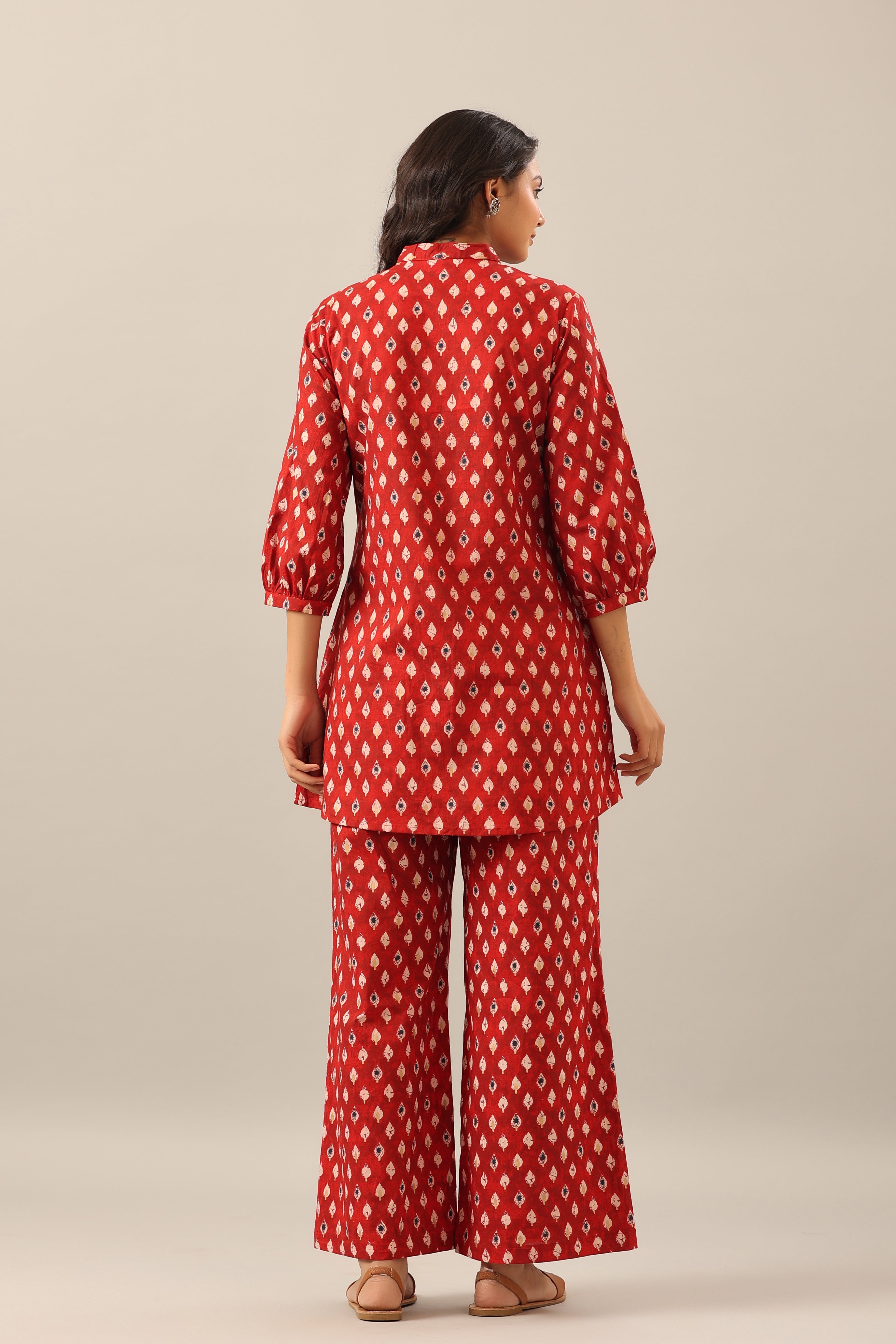 Traditional Motifs on Maroon Cotton Co-ord Lounge Set