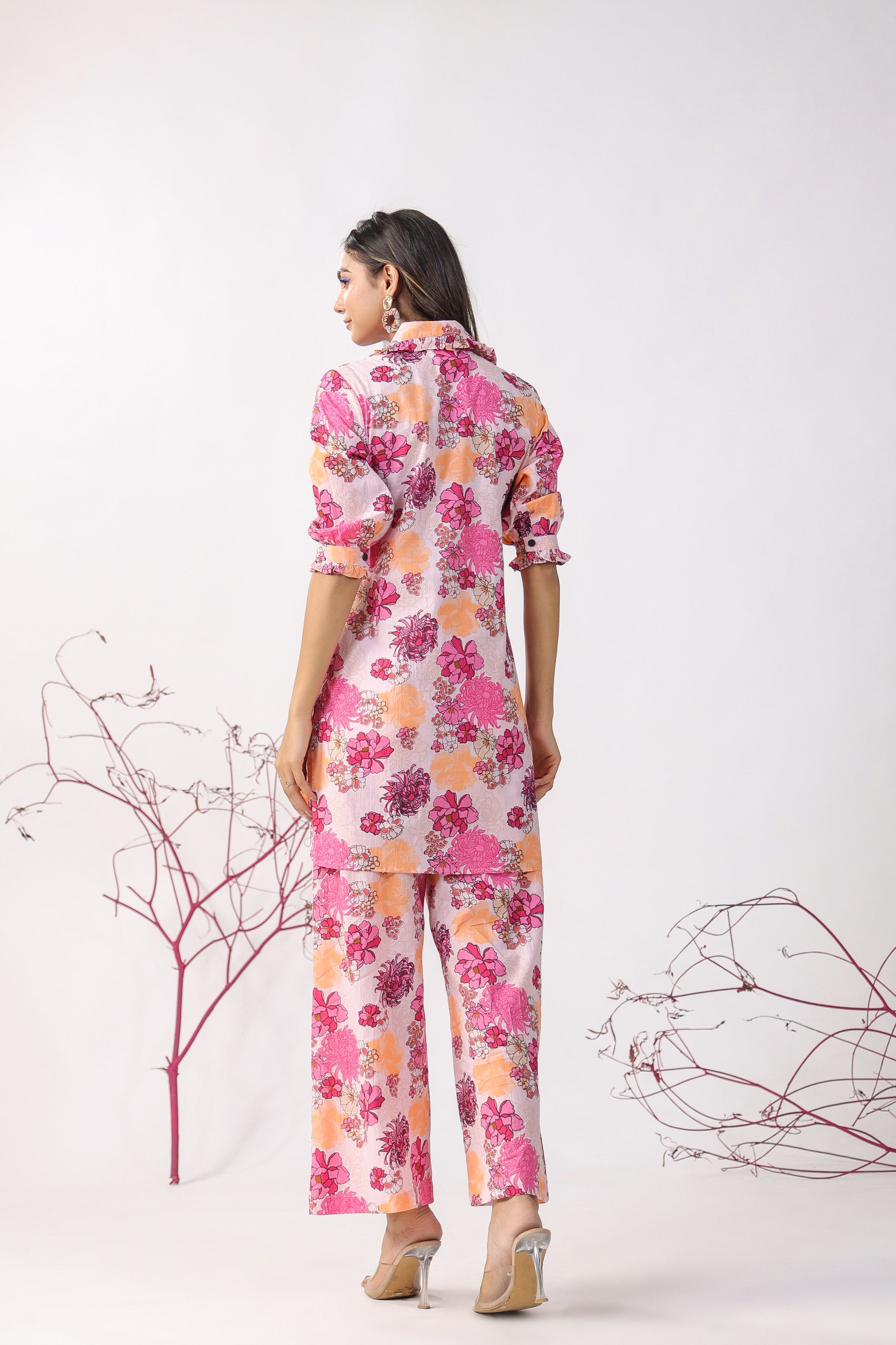 Dahlia on Pink Cotton Palazzo Loungewear Set