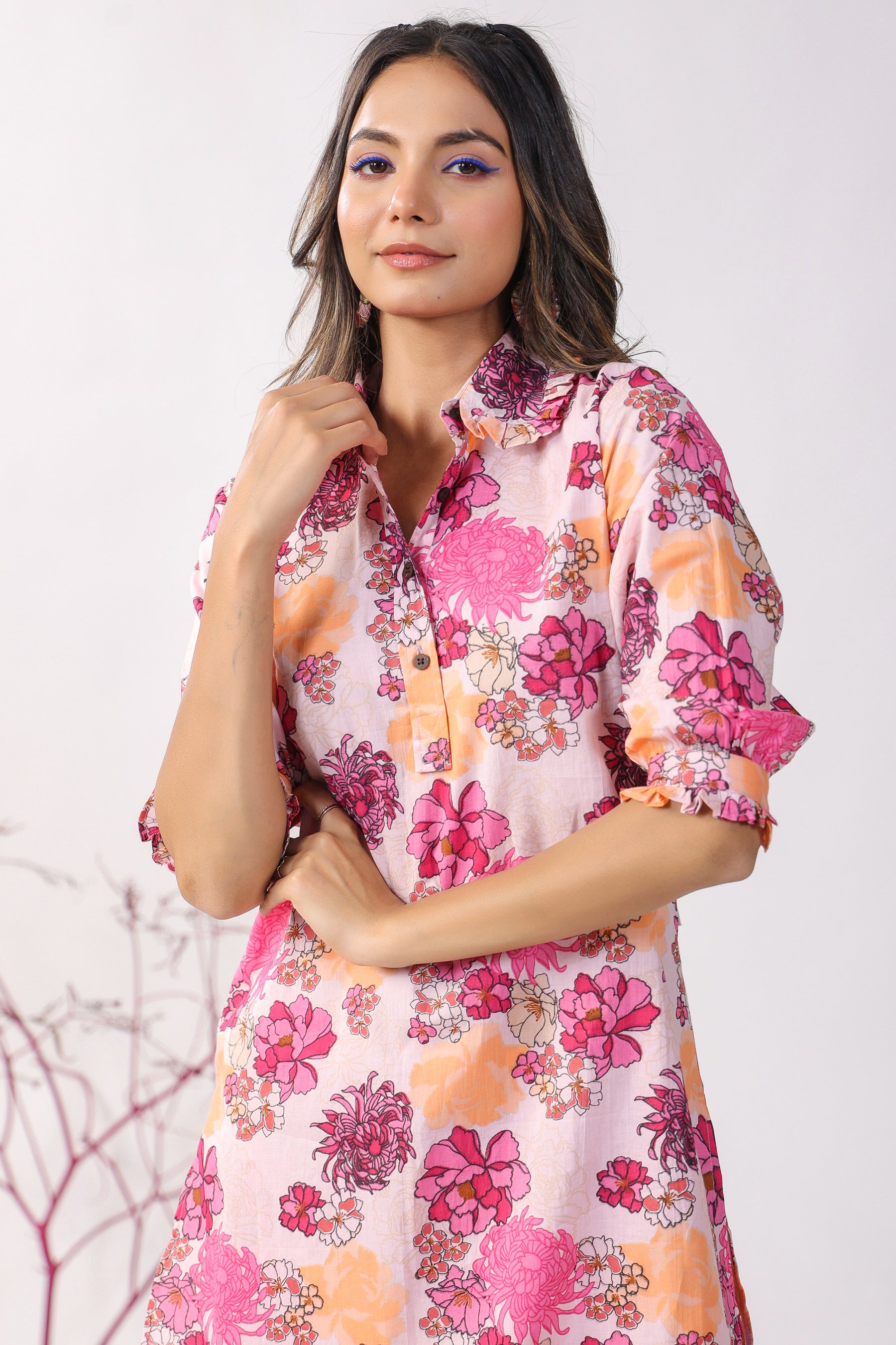 Dahlia on Pink Cotton Palazzo Loungewear Set