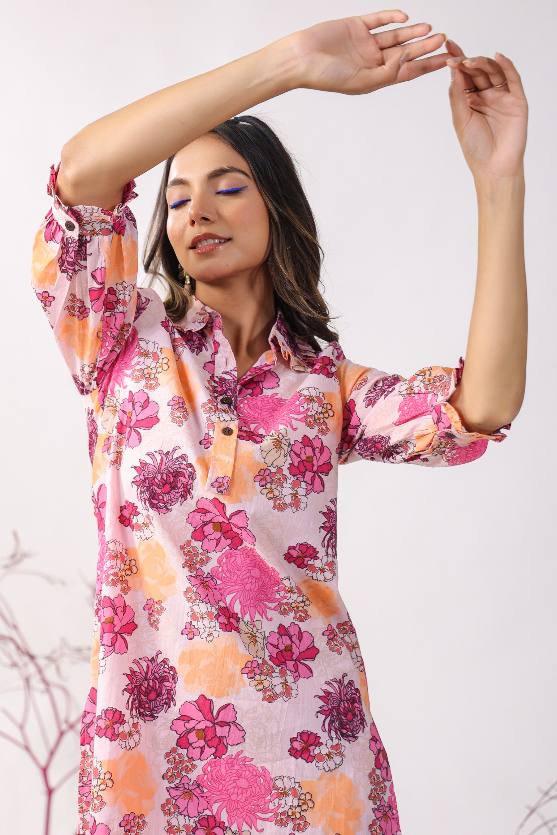 Dahlia on Pink Cotton Palazzo Loungewear Set