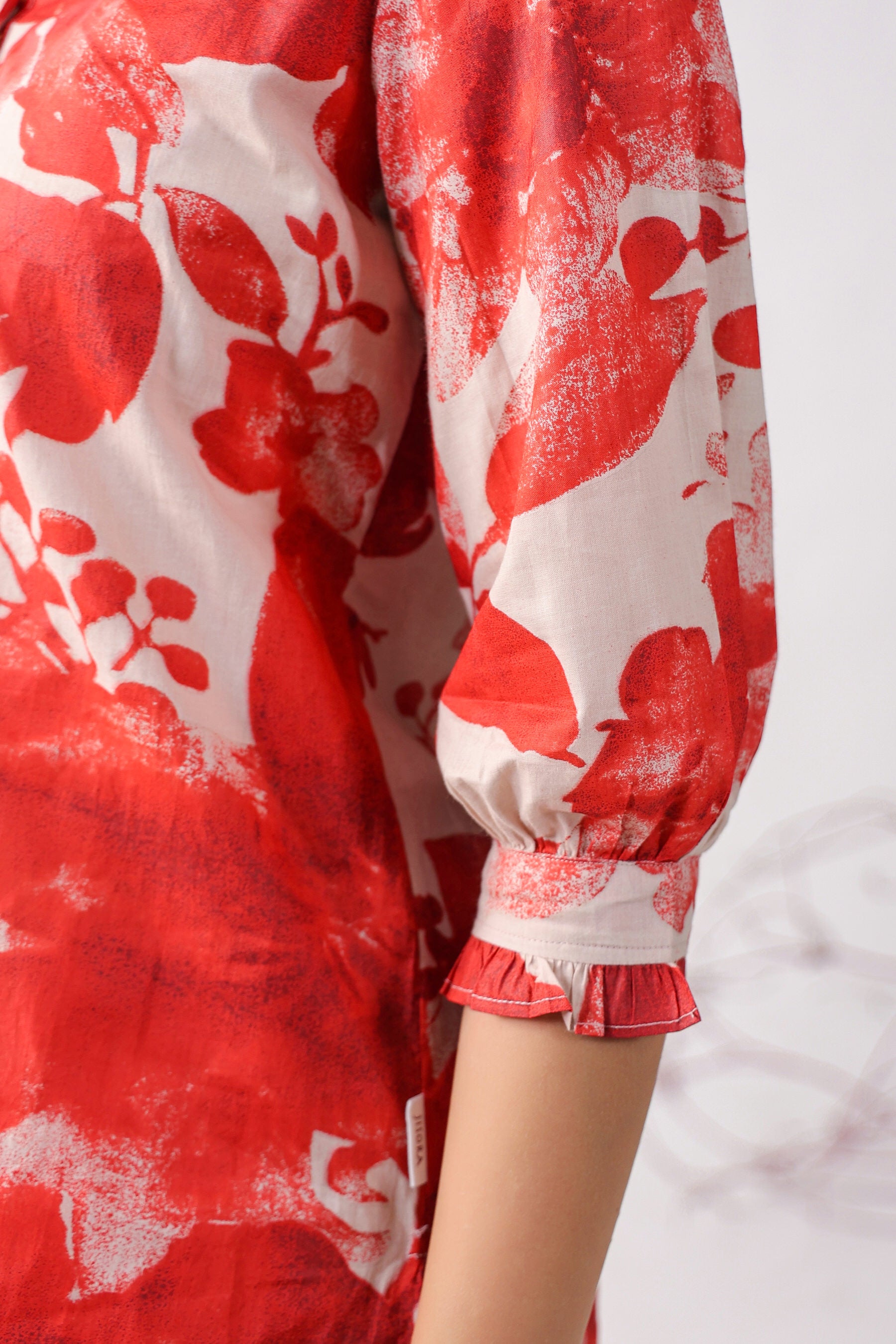Red Roses On Beige Cotton Palazzo Loungewear Set