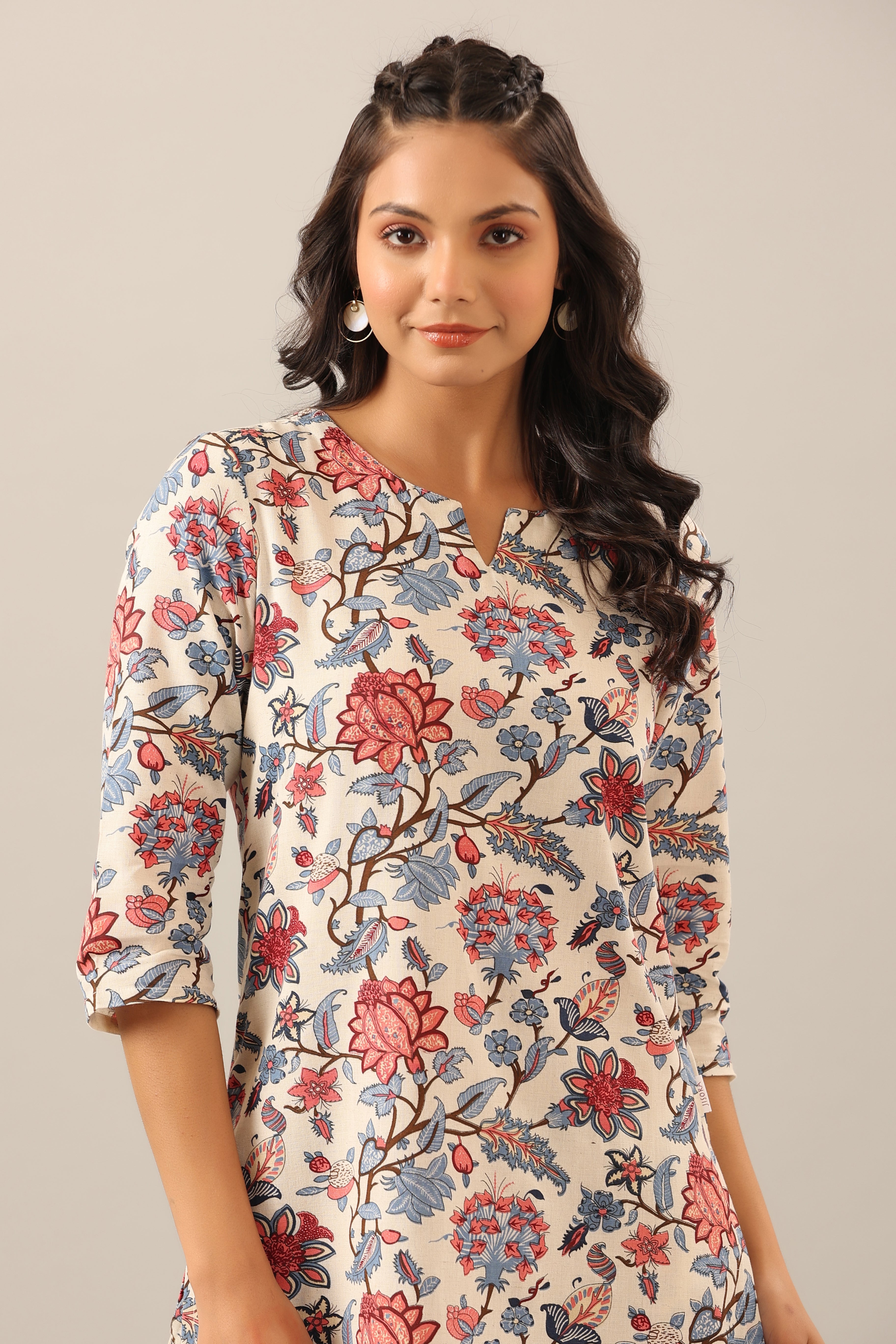 Marine Floral on Off White Cotton Flex Palazzo Loungewear Set