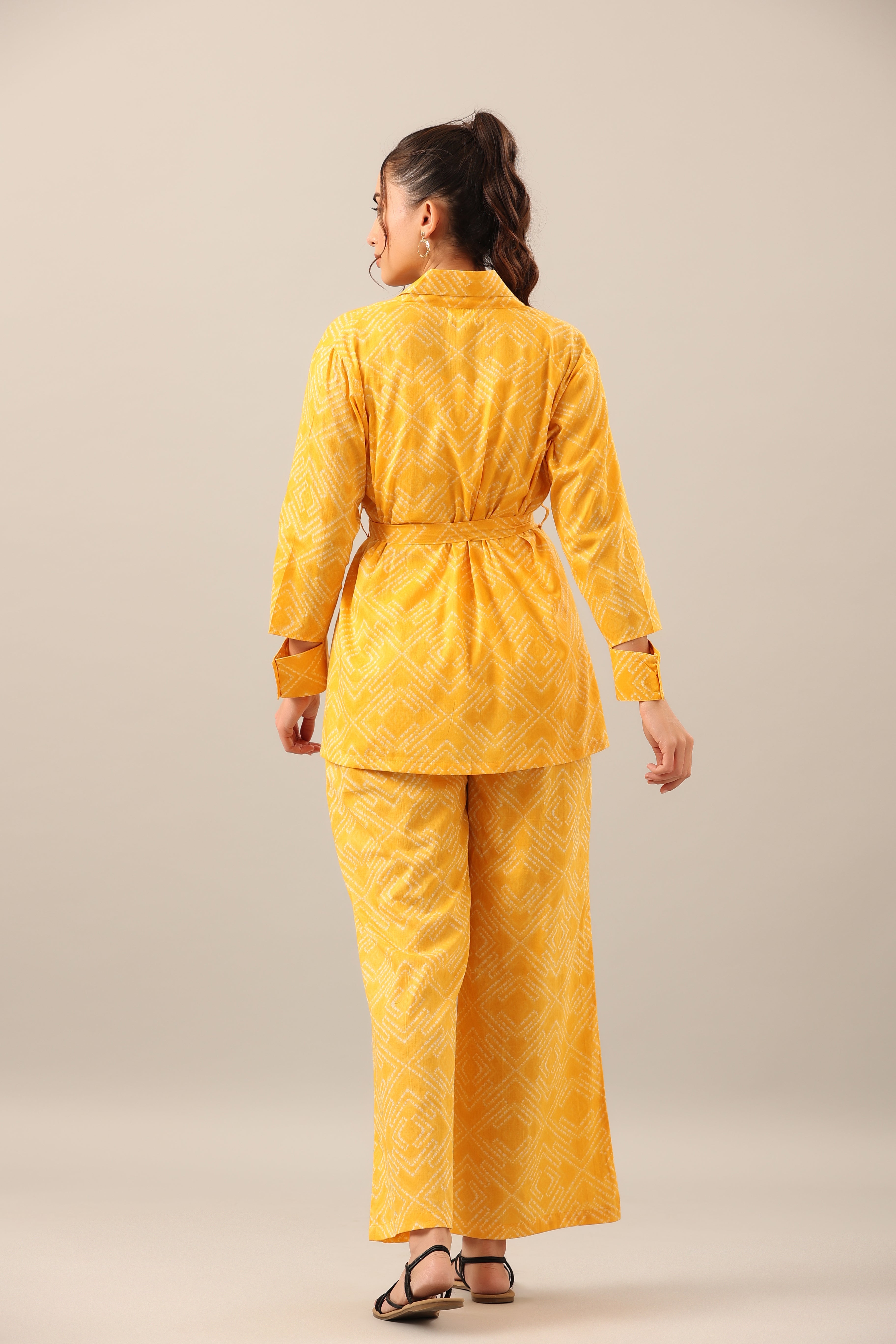 Yellow Shibori on Cotton Three piece Shrug Set