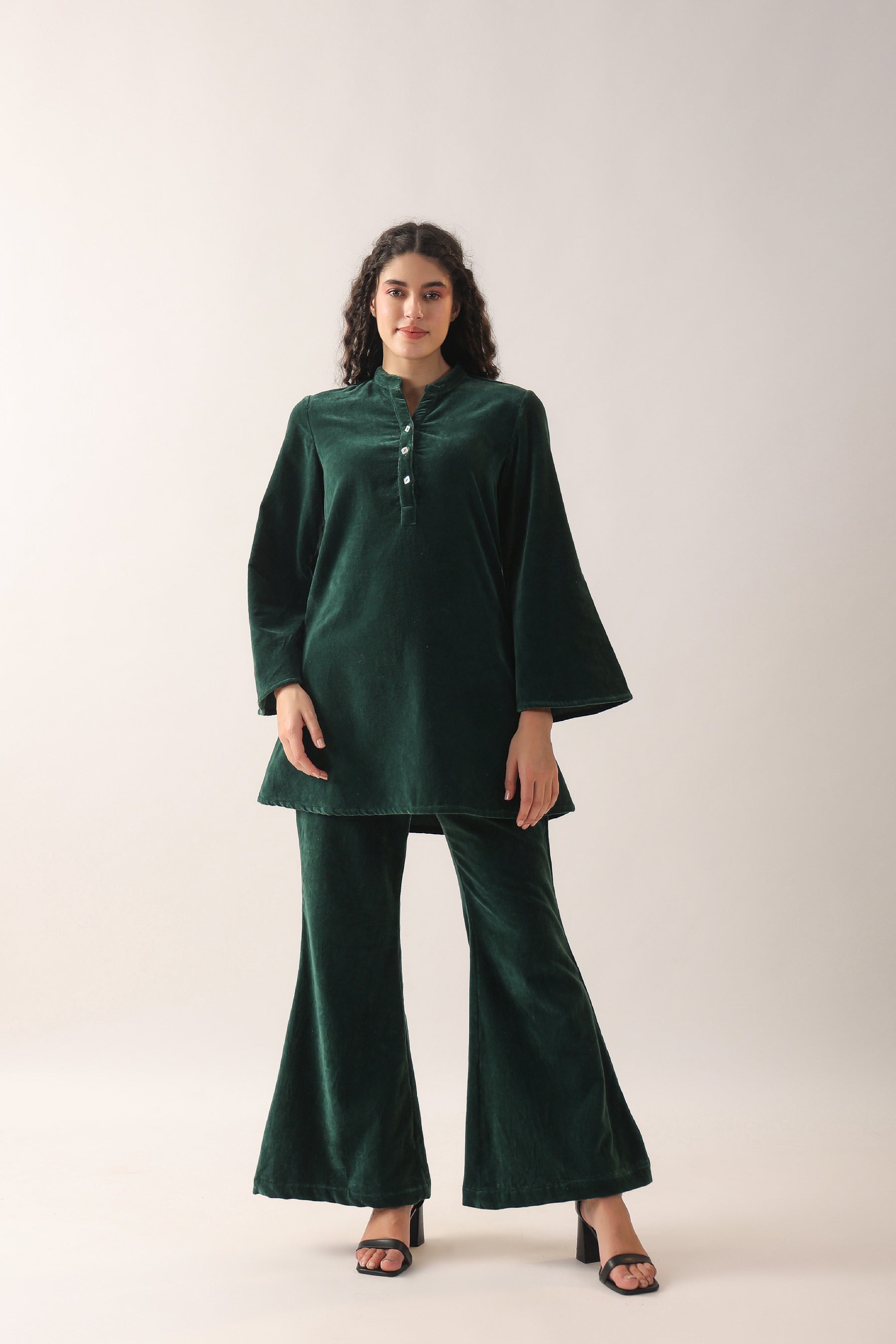 Glass Bottle Green Velvet Co-ord Set