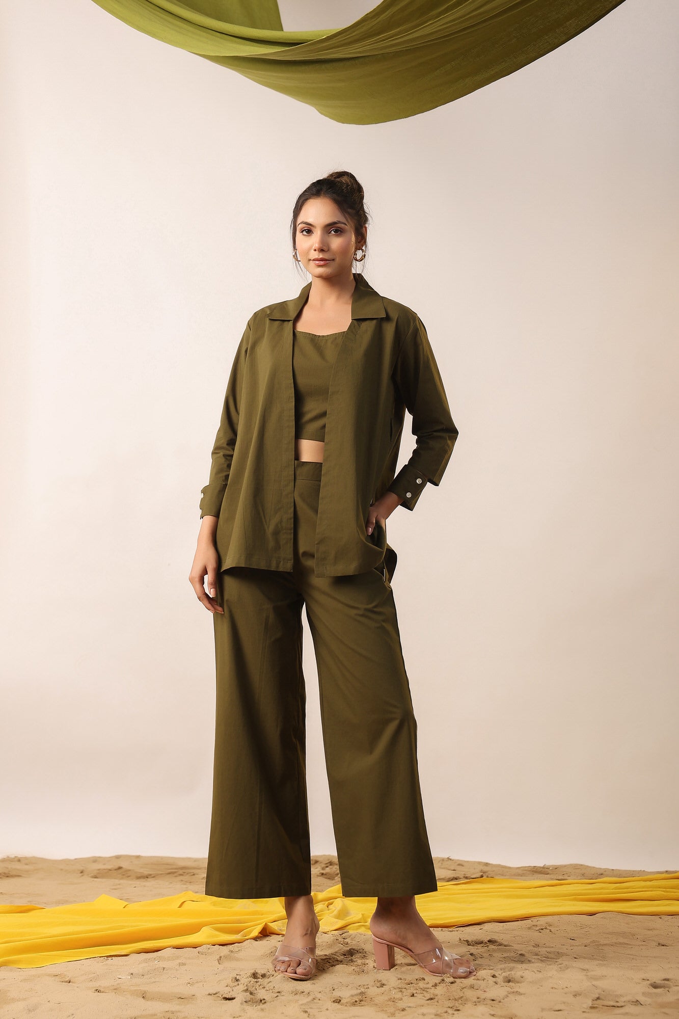 Rifle Green Cotton Three Piece Cotton Co-ord Set