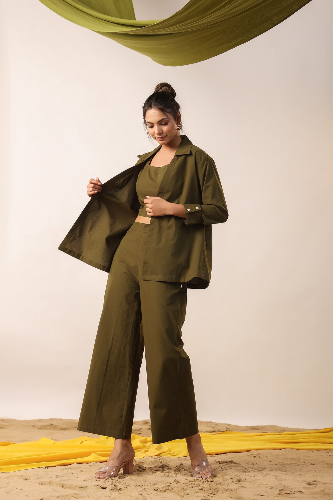 Rifle Green Cotton Three Piece Cotton Co-ord Set