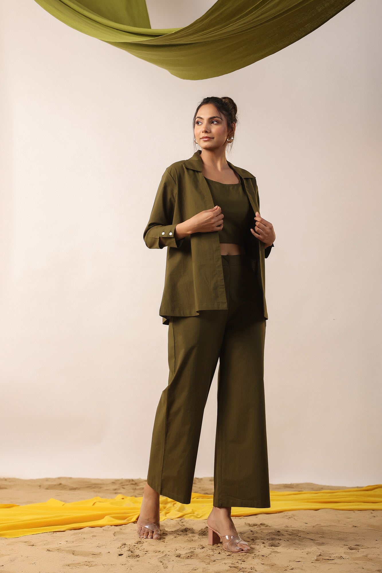 Rifle Green Cotton Three Piece Cotton Co-ord Set