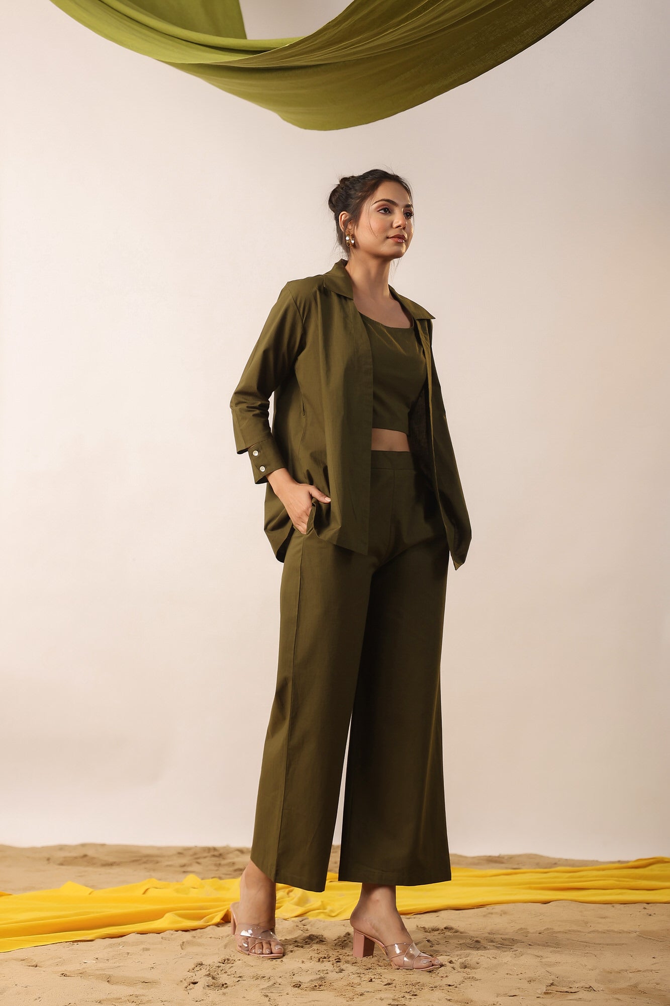 Rifle Green Cotton Three Piece Cotton Co-ord Set