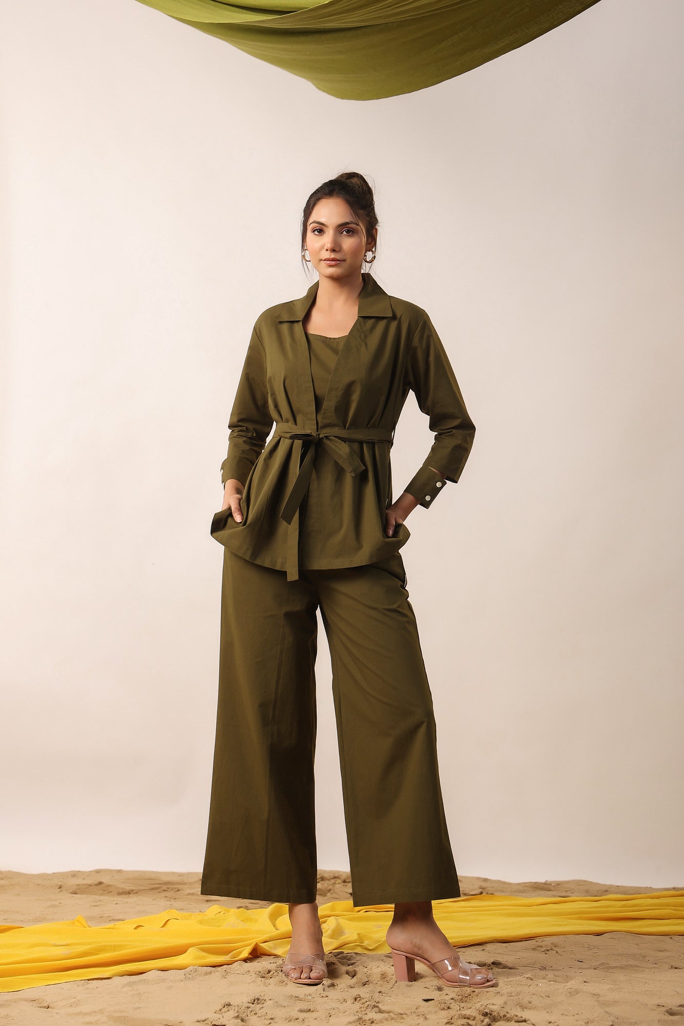 Rifle Green Cotton Three Piece Cotton Co-ord Set