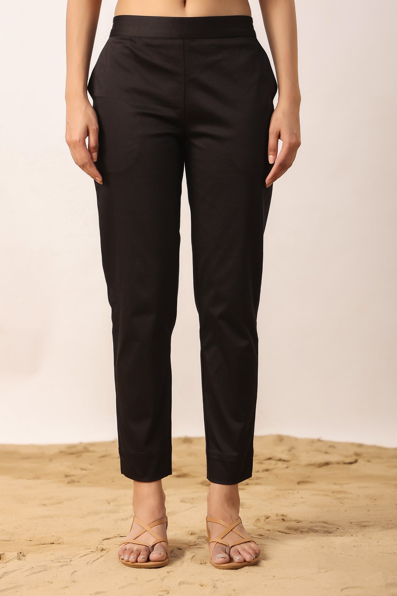 Natural Black 2-Way Stretchable Cotton Lycra Pants