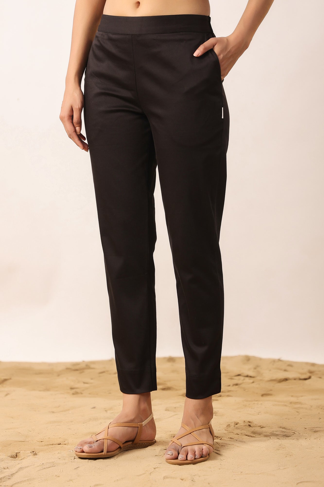 Natural Black 2-Way Stretchable Cotton Lycra Pants