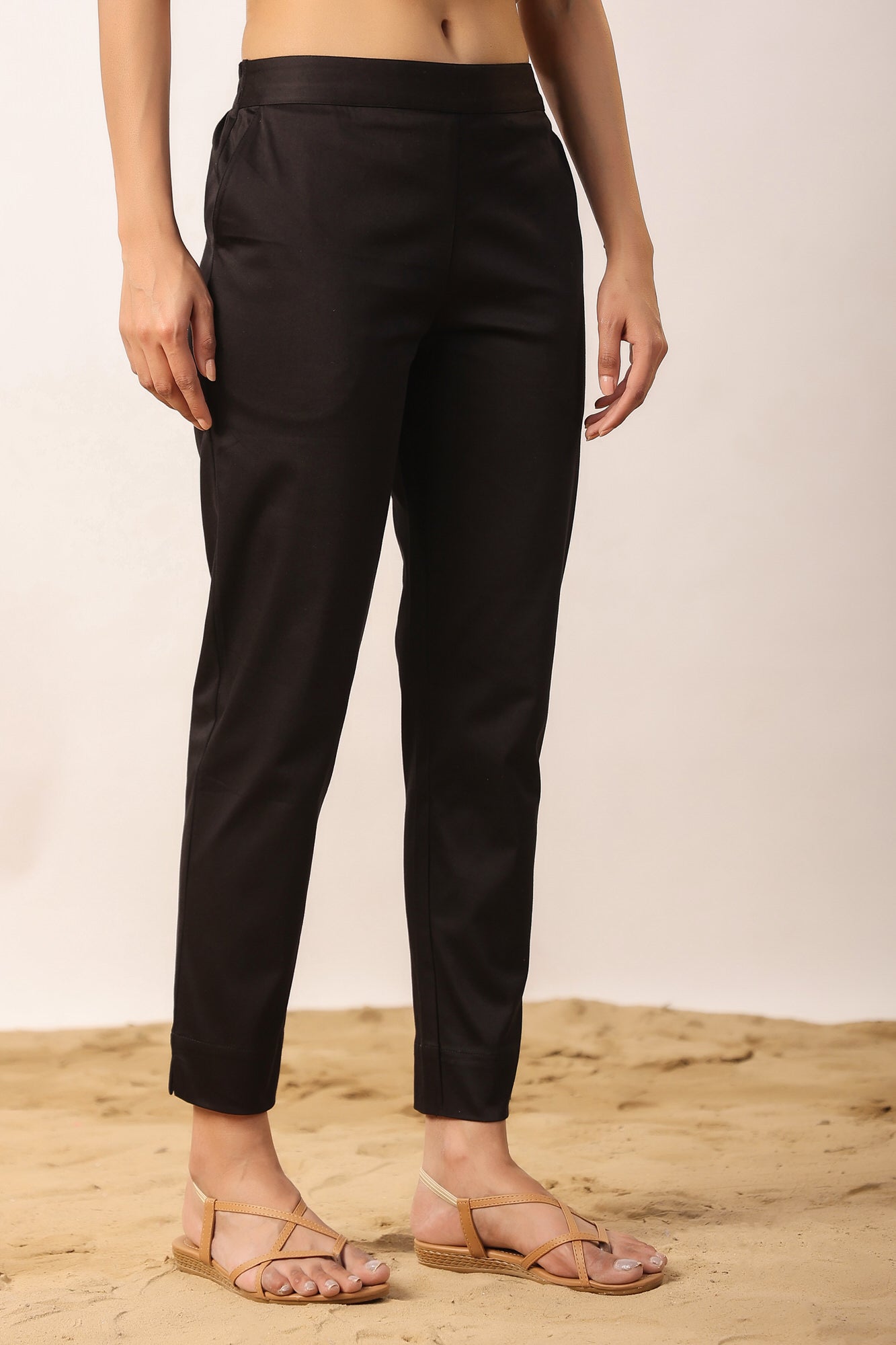 Natural Black 2-Way Stretchable Cotton Lycra Pants