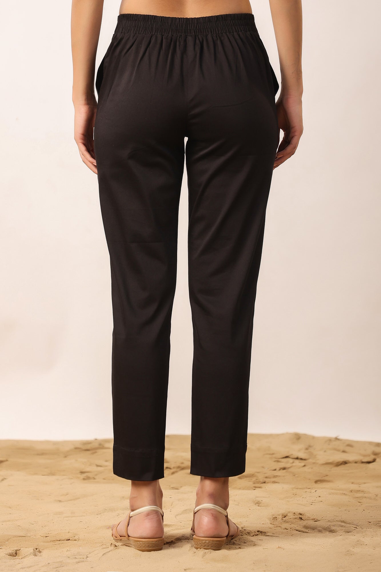 Natural Black 2-Way Stretchable Cotton Lycra Pants