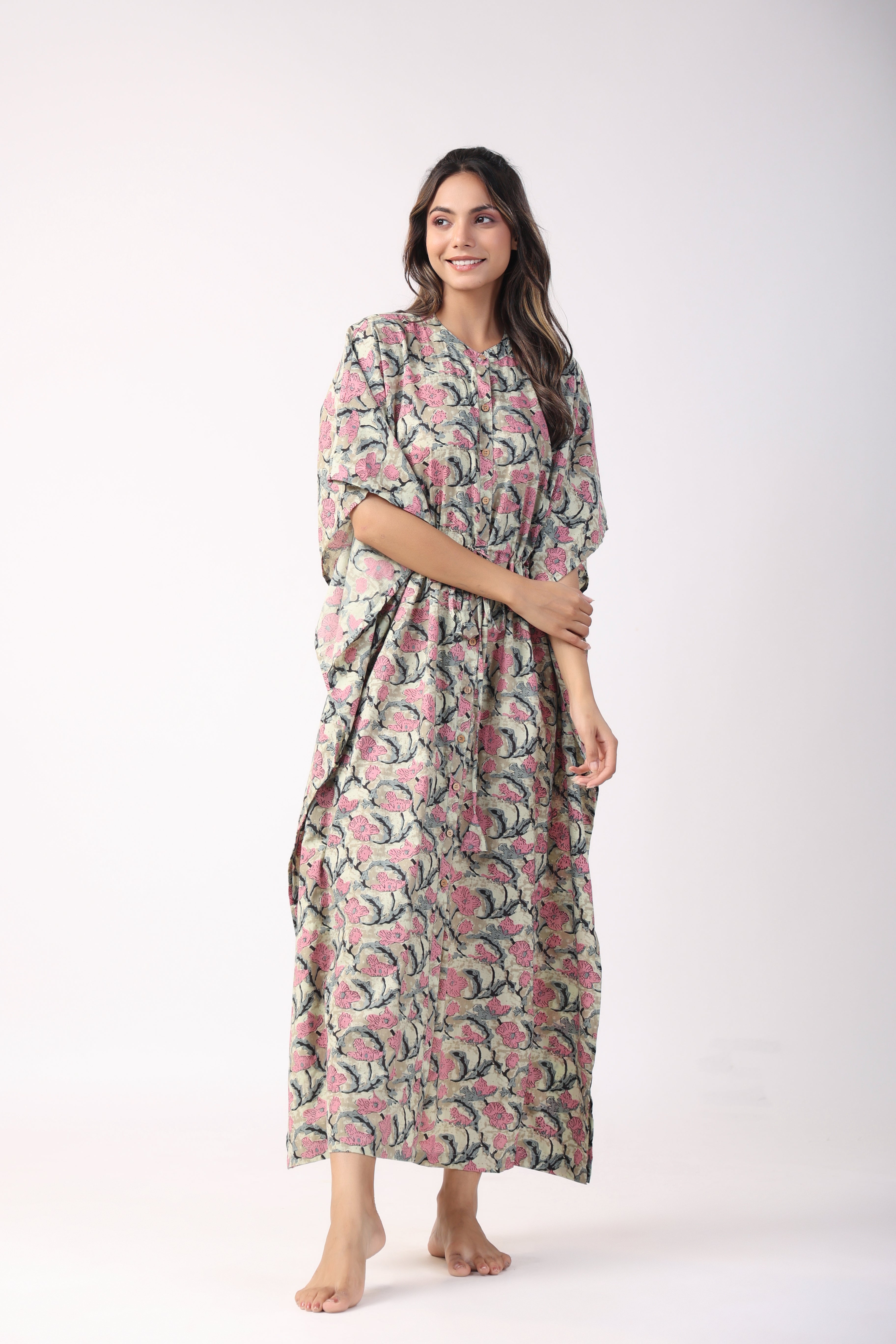 Royal Lattice Cotton Front Buttoned Kaftan