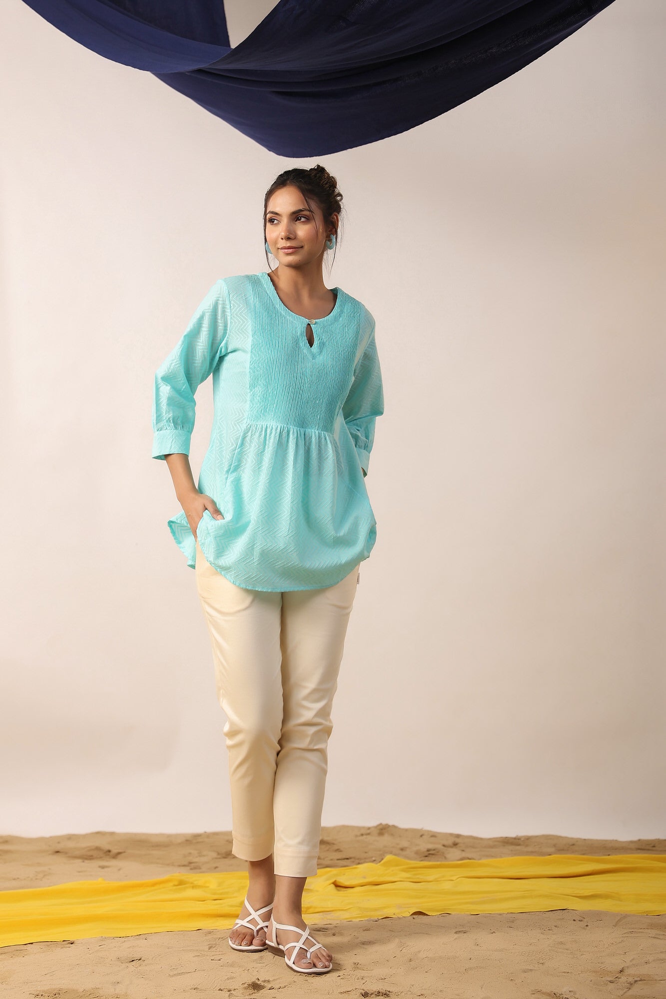 Iris Blue Cotton Dobby Top