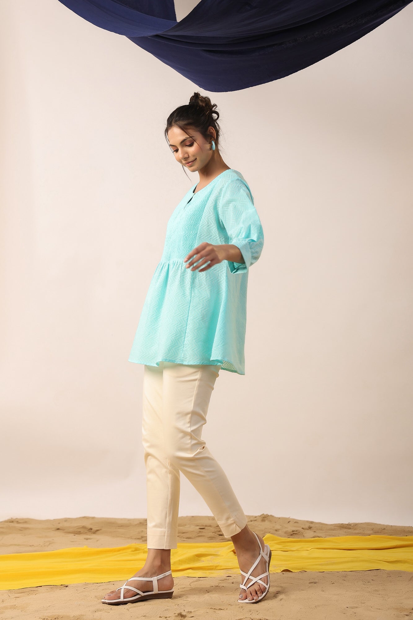 Iris Blue Cotton Dobby Top