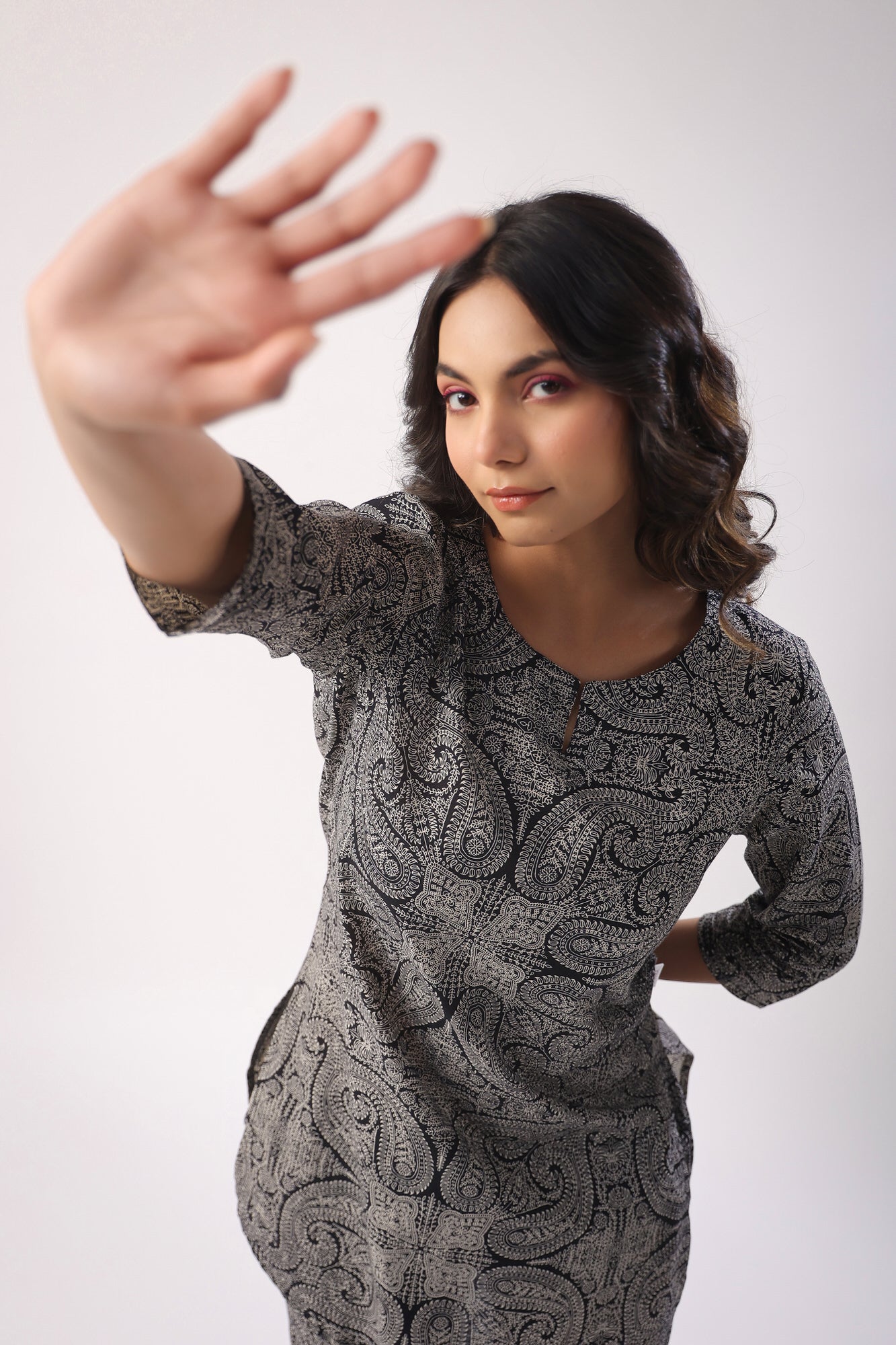 Paisley Print on Black Cotton Palazzo Loungewear Set